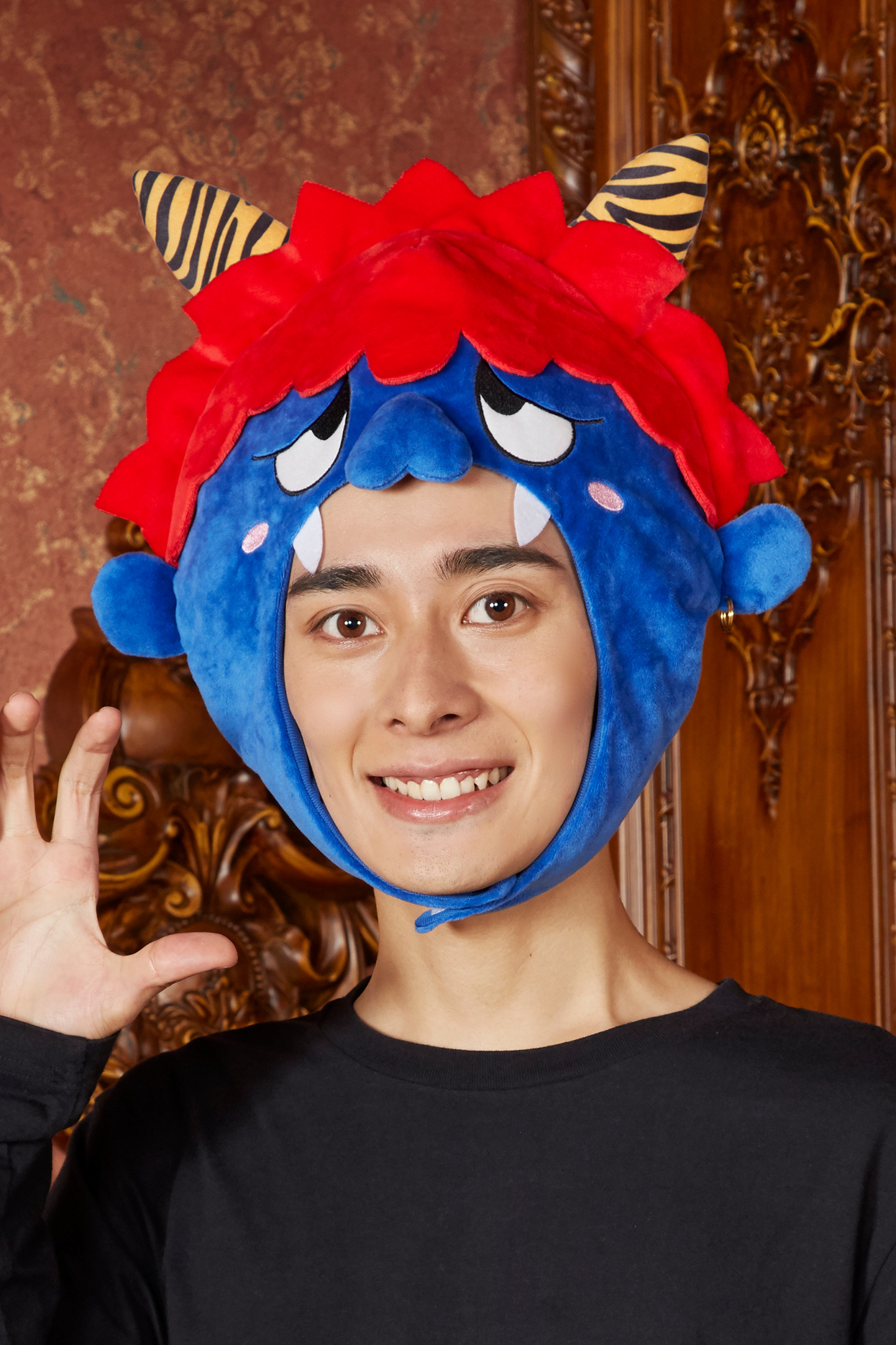 コスプレ 節分 鬼 かぶりもの 鬼かぶりもの ユニセックス フリーサイズ レッド/ブルー 【クリアストーン】