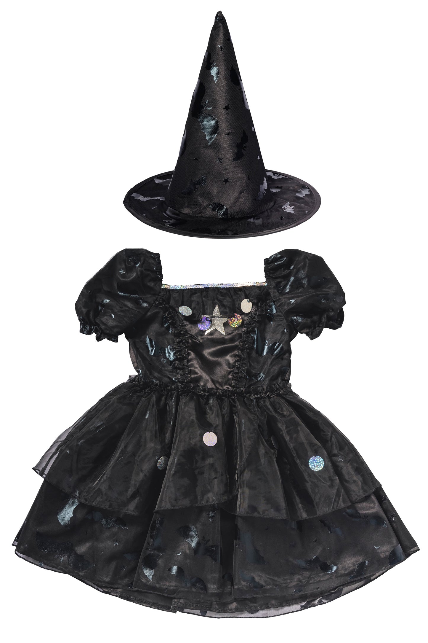 コスプレ キッズ こども 魔女 ハロウィン メルヘンウィッチ 女の子 100cm/120cm/140cm ブラック 【クリアストーン】