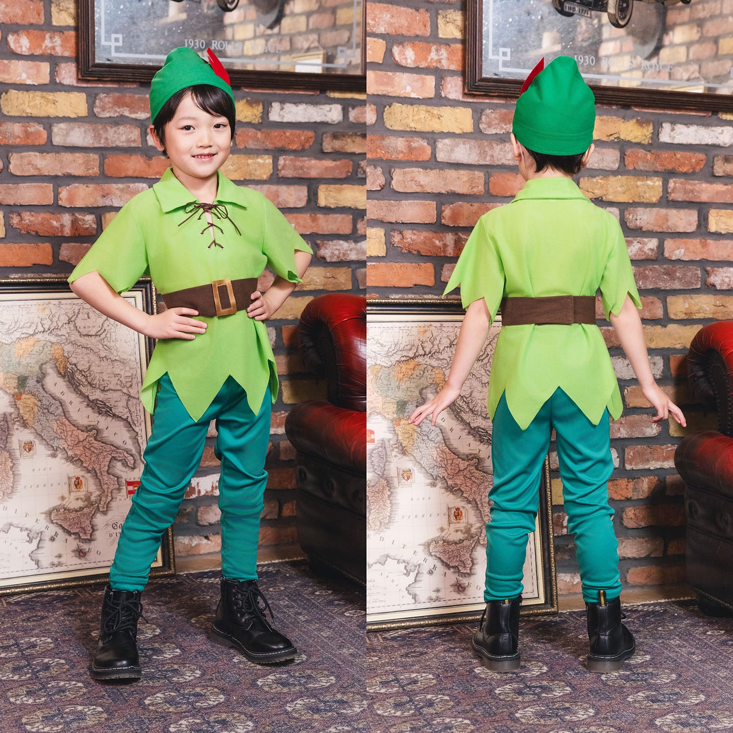コスプレ キッズ こども 妖精 ハロウィン ファンタジーボーイ 男の子 100cm/120cm/140cm グリーン【クリアストーン】