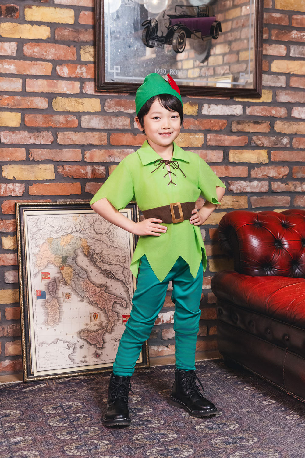 コスプレ キッズ こども 妖精 ハロウィン ファンタジーボーイ 男の子 100cm/120cm/140cm グリーン【クリアストーン】