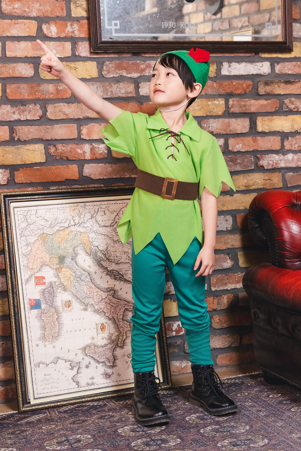 コスプレ キッズ こども 妖精 ハロウィン ファンタジーボーイ 男の子 100cm/120cm/140cm グリーン【クリアストーン】