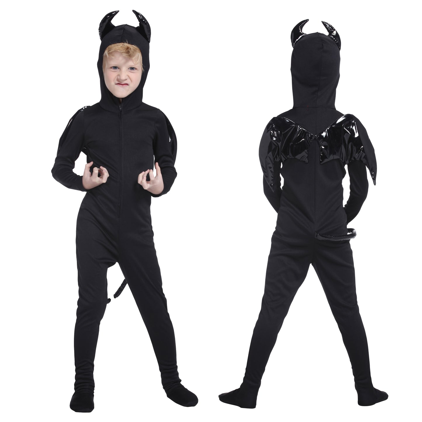 コスプレ キッズ こども デビル 悪魔 ハロウィン デビルタイツ 120cm ブラック【クリアストーン】