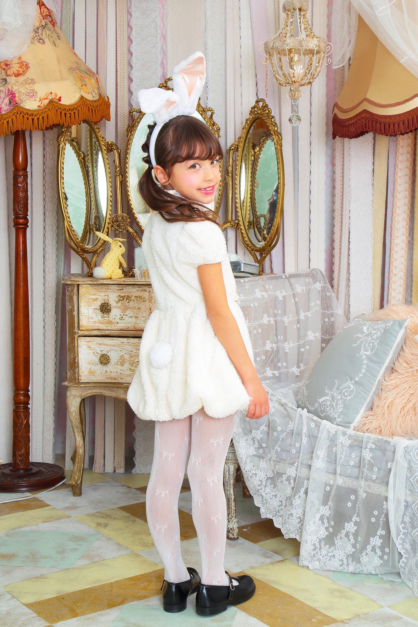 コスプレ キッズ こども うさぎ ハロウィン ワンダーラビットガール 100cm/120cm/140cm ホワイト【クリアストーン】