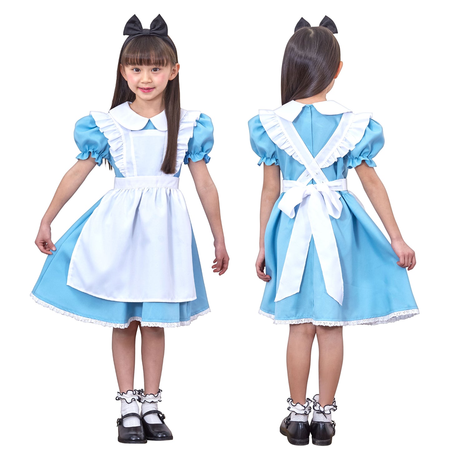 コスプレ キッズ こども 不思議の国のアリス アリス メイド ハロウィン AQUAドレス 100cm/120cm/140cm ブルー ホワイト【クリアストーン】