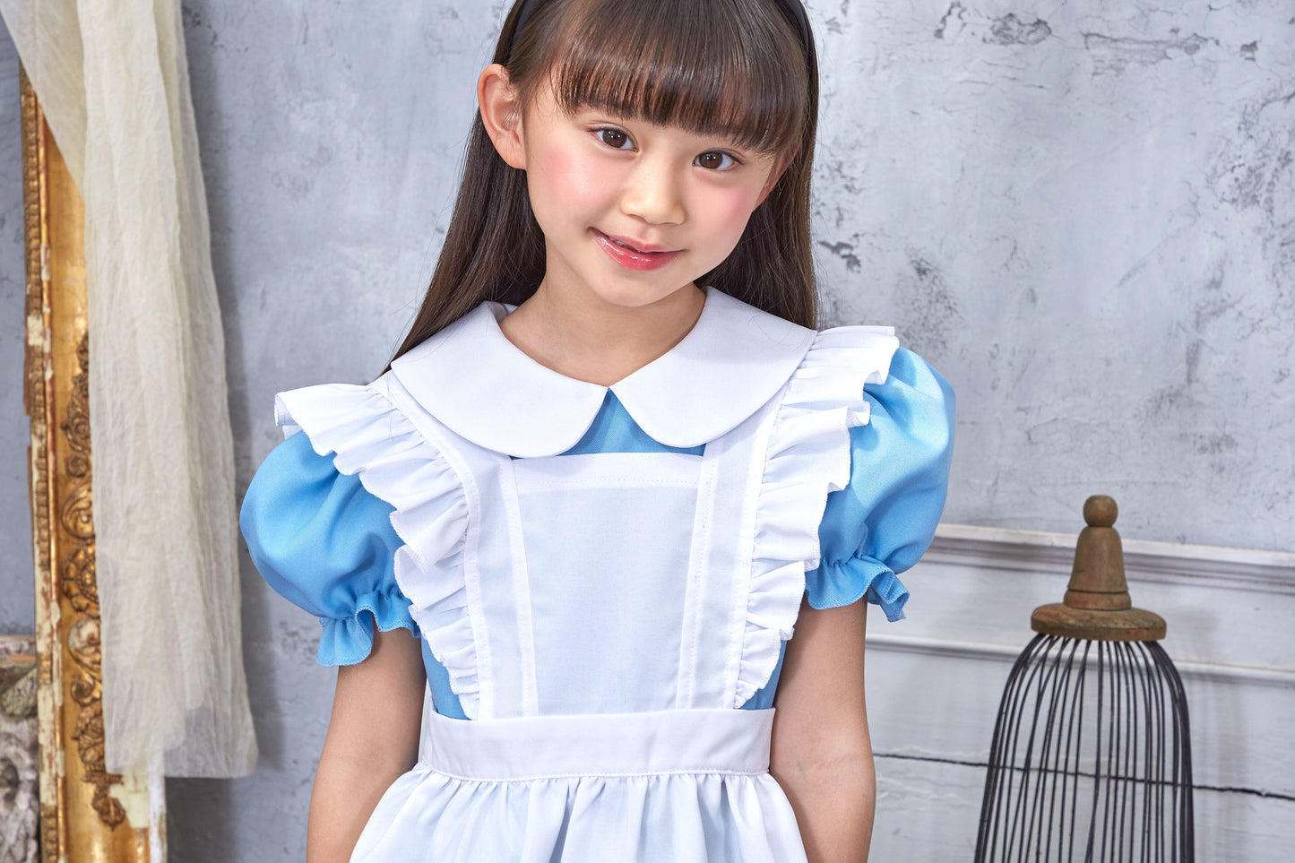 コスプレ キッズ こども 不思議の国のアリス アリス メイド ハロウィン AQUAドレス 100cm/120cm/140cm ブルー ホワイト【クリアストーン】