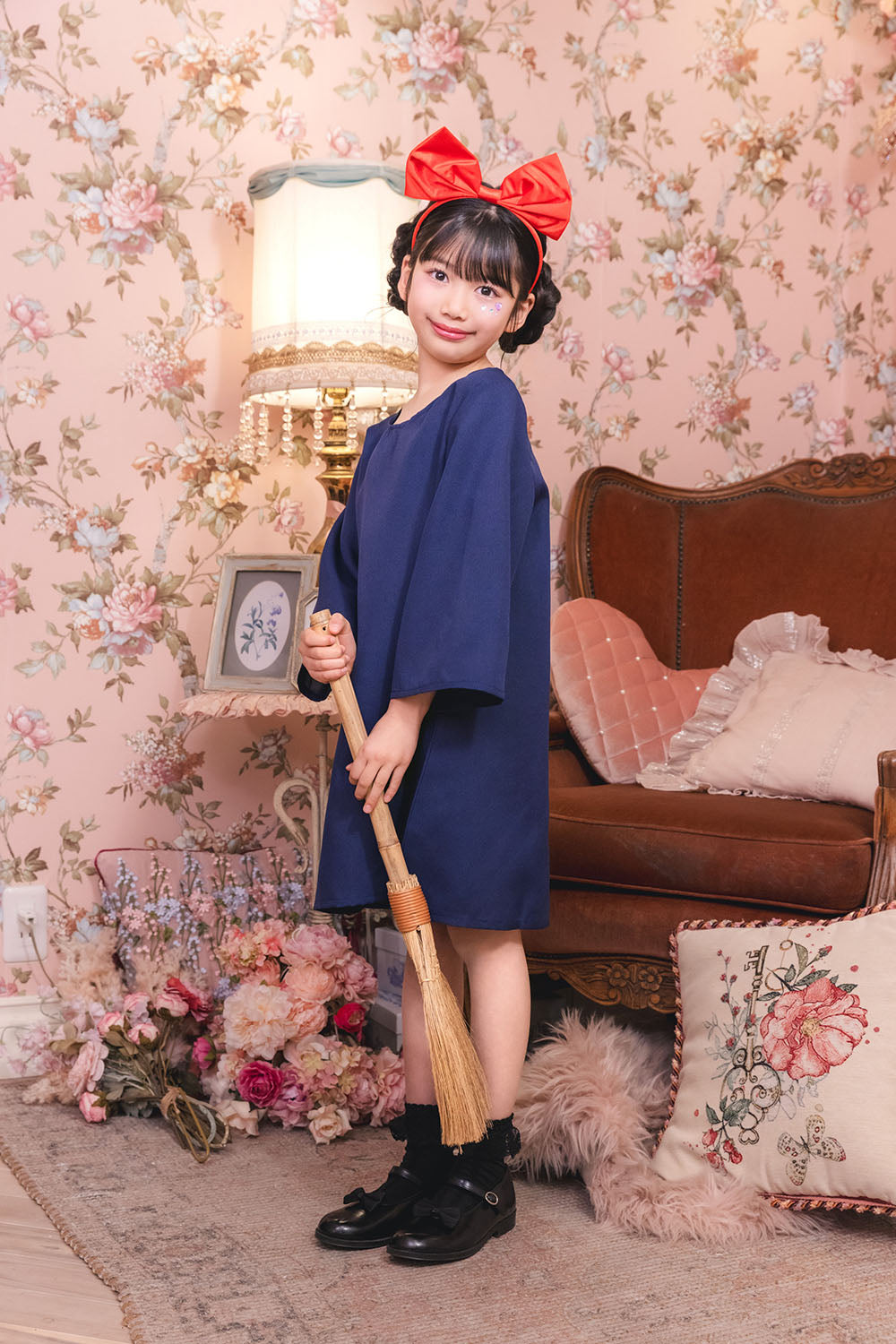 コスプレ キッズ こども キャラクター 魔女 魔法使い ハロウィン 魔女の宅配屋さん 100cm/120cm/140cm ブルー レッド 【クリアストーン】