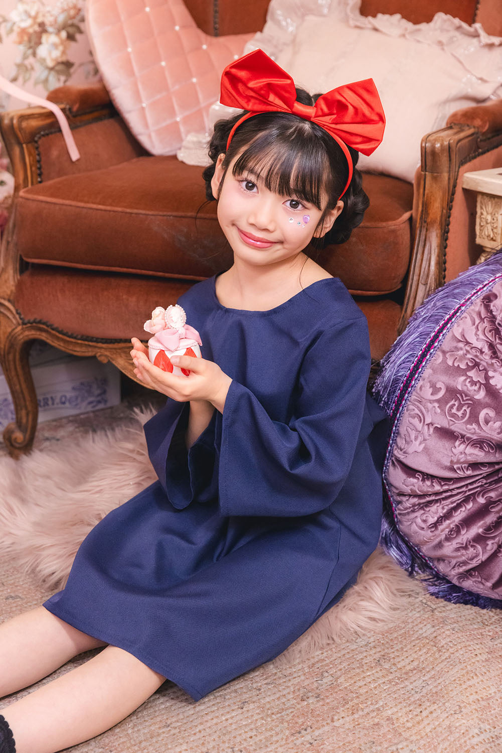 コスプレ キッズ こども キャラクター 魔女 魔法使い ハロウィン 魔女の宅配屋さん 100cm/120cm/140cm ブルー レッド 【クリアストーン】