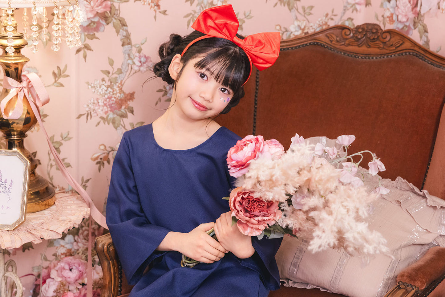 コスプレ キッズ こども キャラクター 魔女 魔法使い ハロウィン 魔女の宅配屋さん 100cm/120cm/140cm ブルー レッド 【クリアストーン】