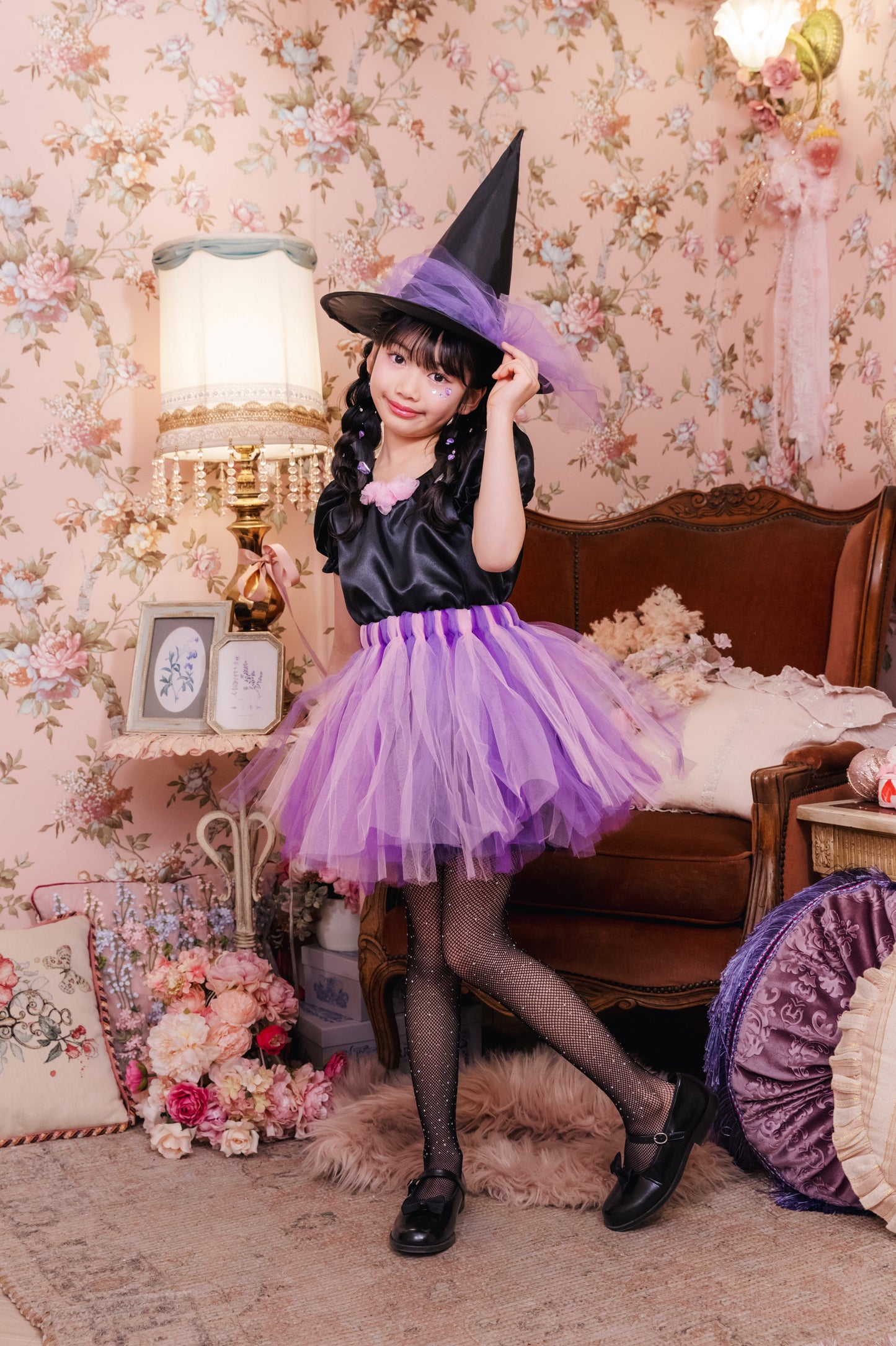 コスプレ キッズ こども 魔女 ハロウィン ヴィオレットウィッチ 女の子 120/140cm パープル 【クリアストーン】