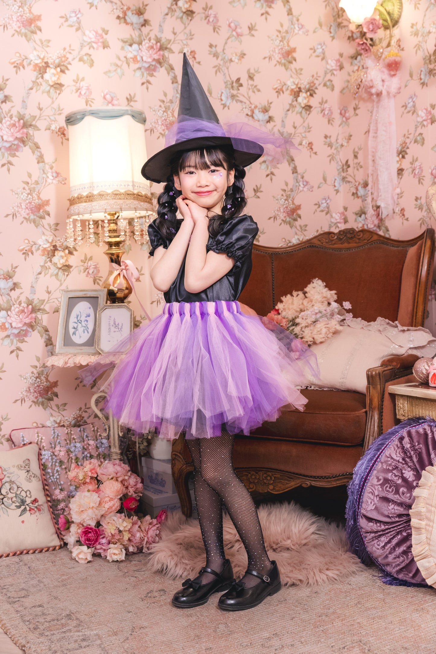 コスプレ キッズ こども 魔女 ハロウィン ヴィオレットウィッチ 女の子 120/140cm パープル 【クリアストーン】
