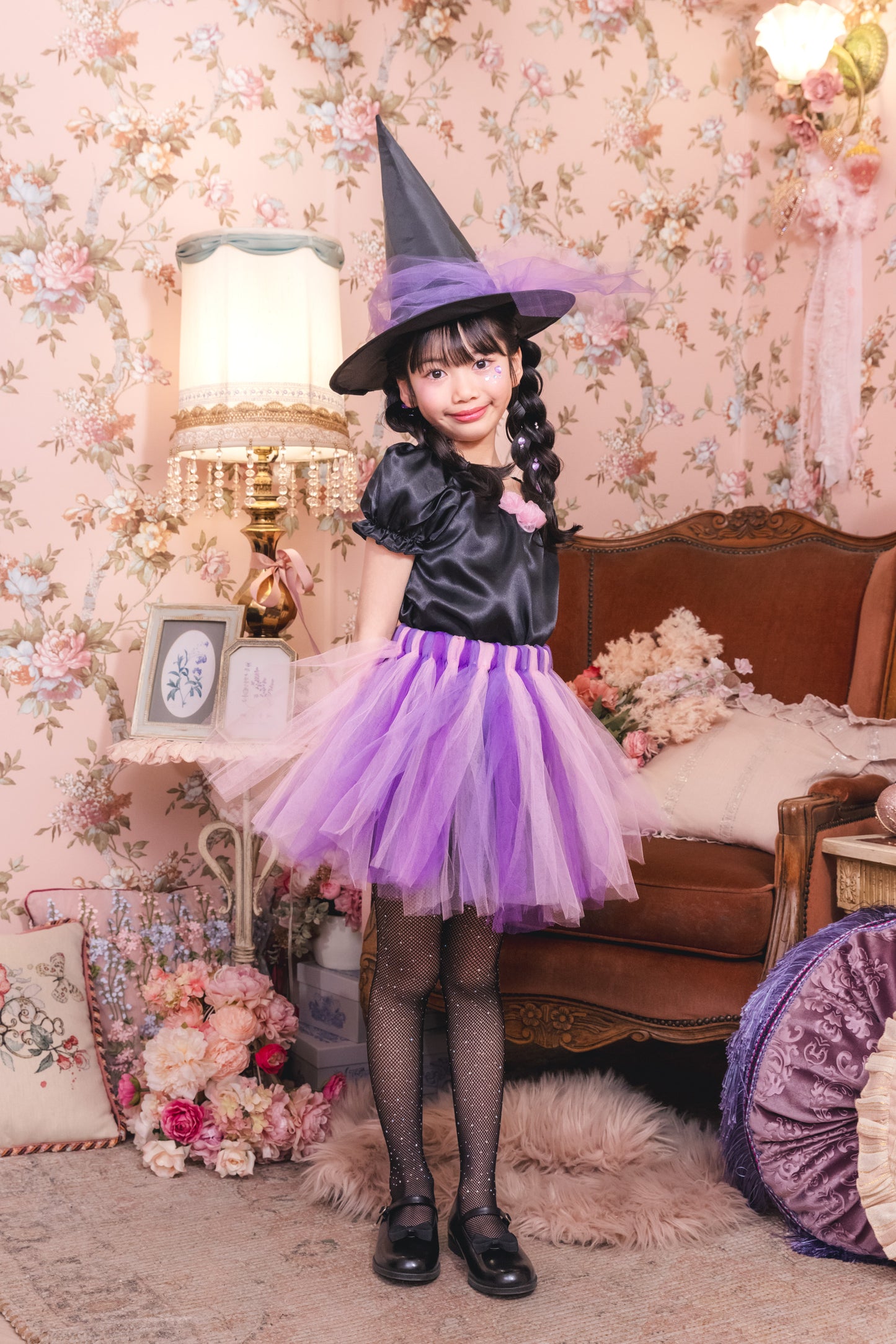 コスプレ キッズ こども 魔女 ハロウィン ヴィオレットウィッチ 女の子 120/140cm パープル 【クリアストーン】
