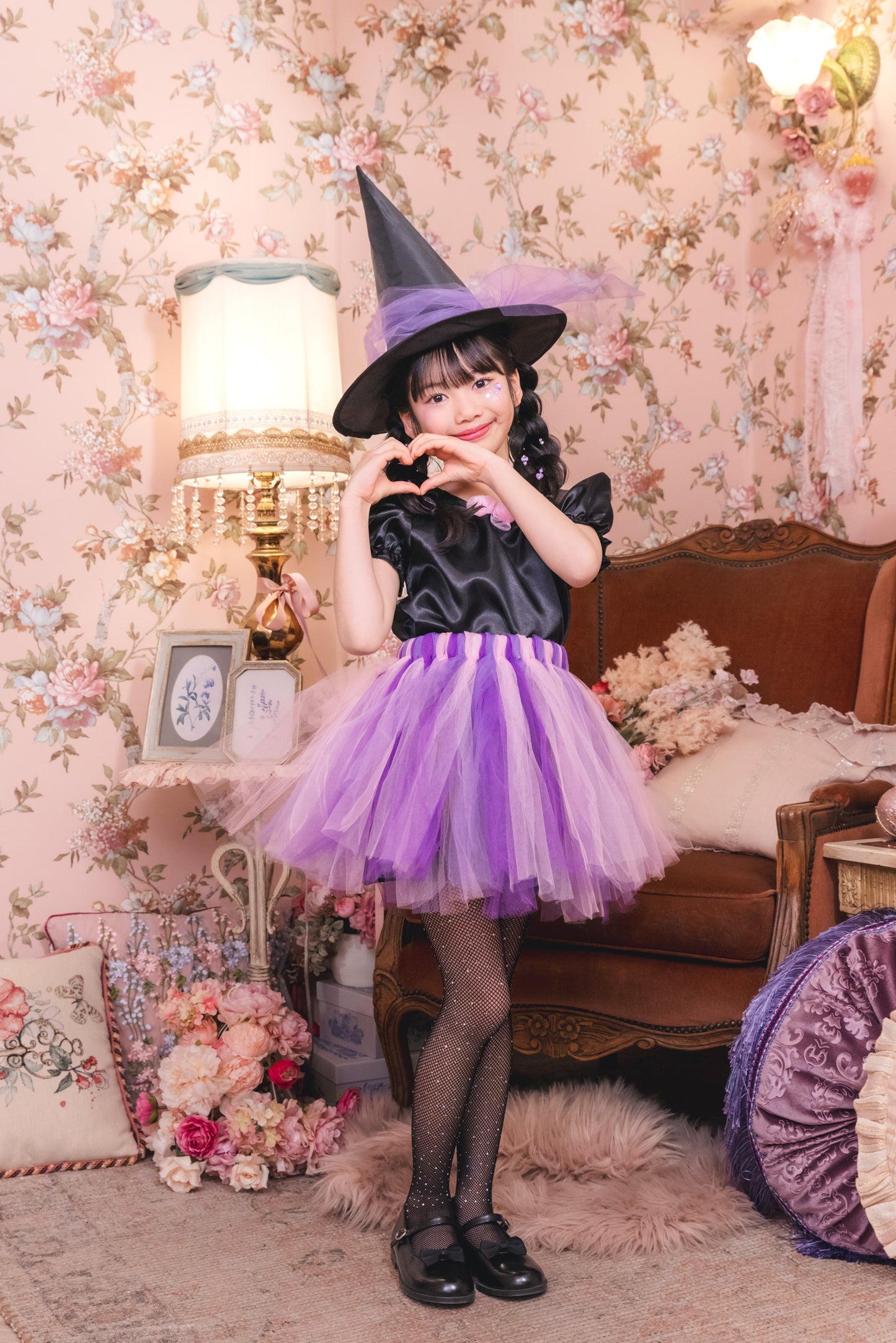 コスプレ キッズ こども 魔女 ハロウィン ヴィオレットウィッチ 女の子 120/140cm パープル 【クリアストーン】