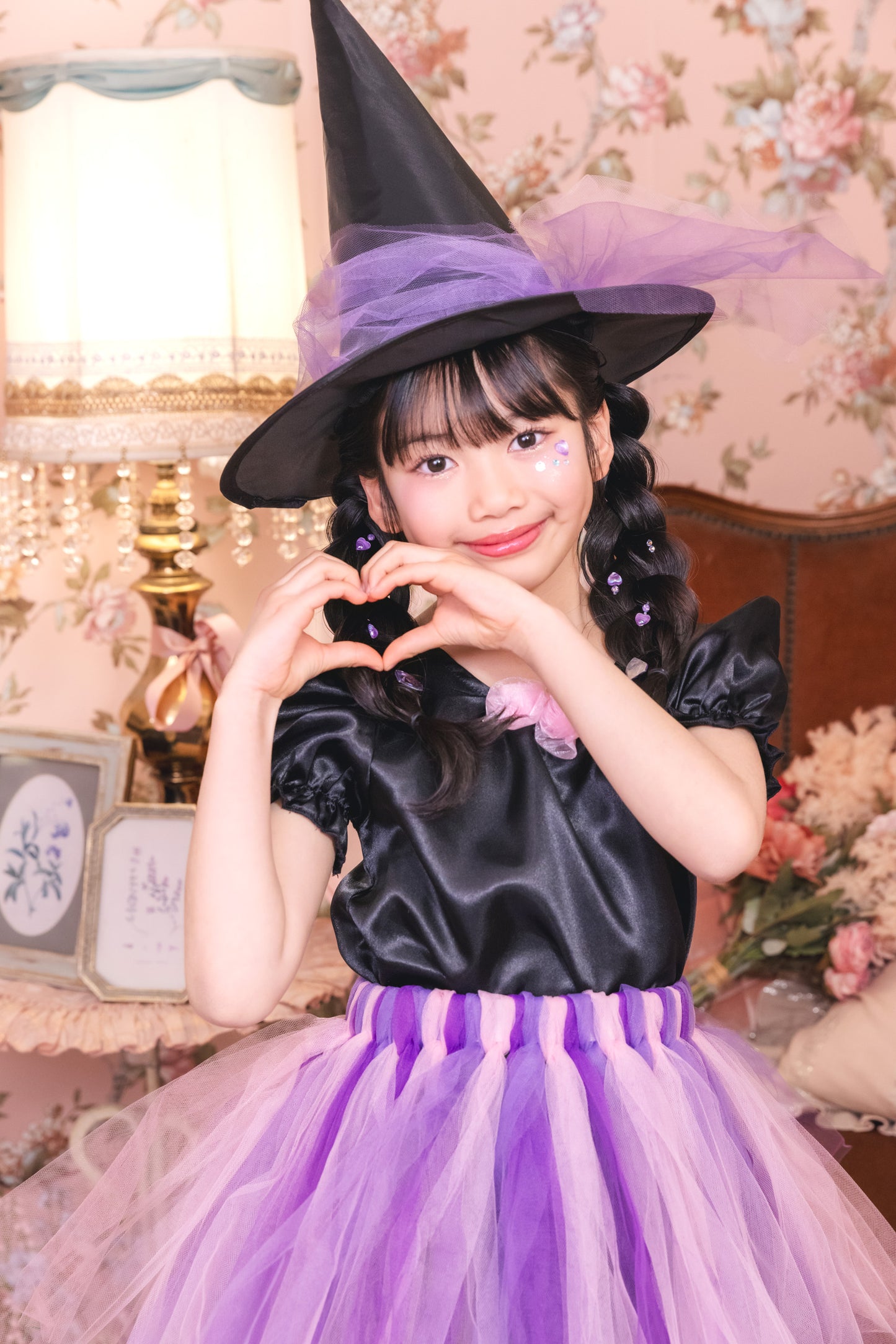 コスプレ キッズ こども 魔女 ハロウィン ヴィオレットウィッチ 女の子 120/140cm パープル 【クリアストーン】