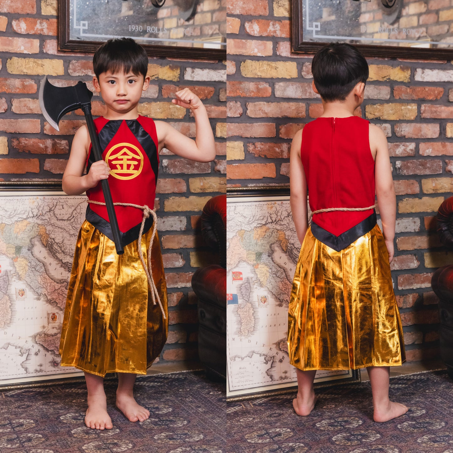 コスプレ キッズ こども 昔話 和装 キャラクター 和風コス 金太郎 120cm レッド【クリアストーン】