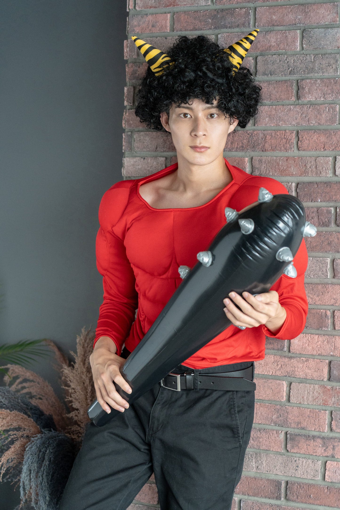 コスプレ 節分 鬼 ドデカこん棒 76cm ユニセックス ブラック/レッド 【クリアストーン】