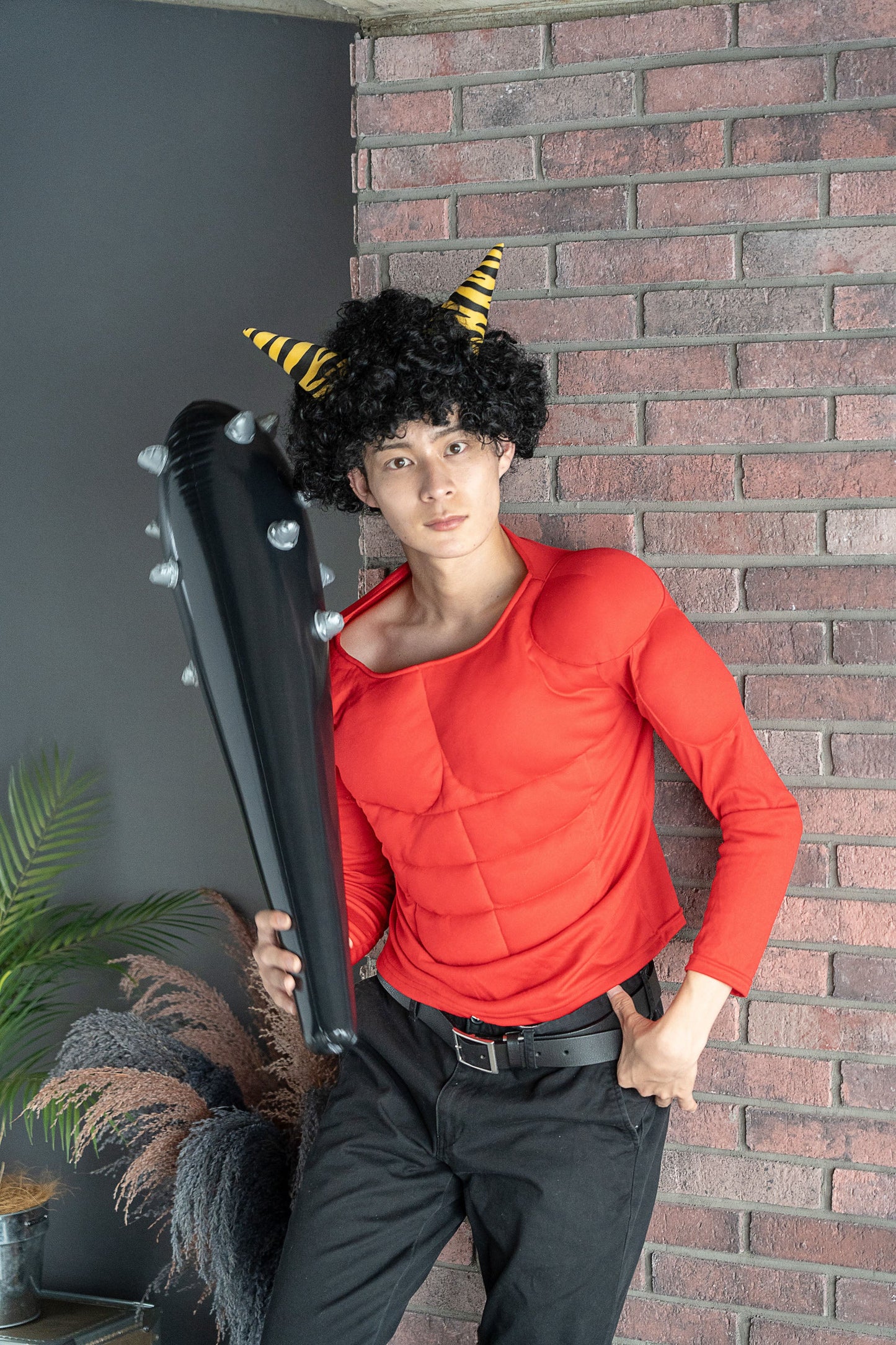 コスプレ 節分 鬼 ドデカこん棒 76cm ユニセックス ブラック/レッド 【クリアストーン】