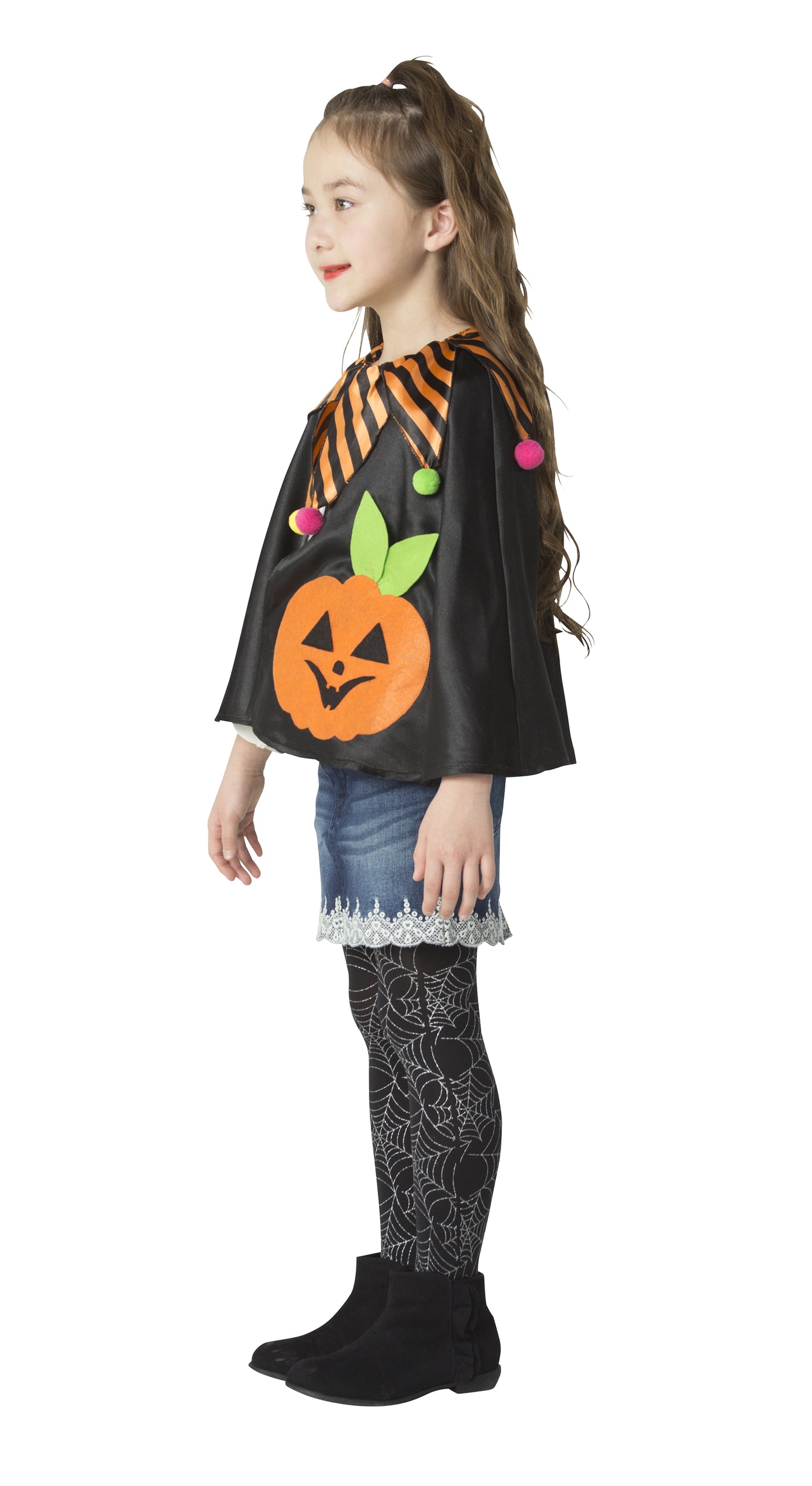 コスプレ キッズ こども ジャックオーランタン かぼちゃ ハロウィン キューティパンプキンマント ブラック 【クリアストーン】