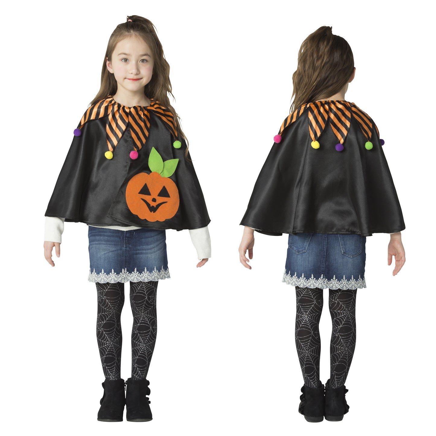 コスプレ キッズ こども ジャックオーランタン かぼちゃ ハロウィン キューティパンプキンマント ブラック 【クリアストーン】