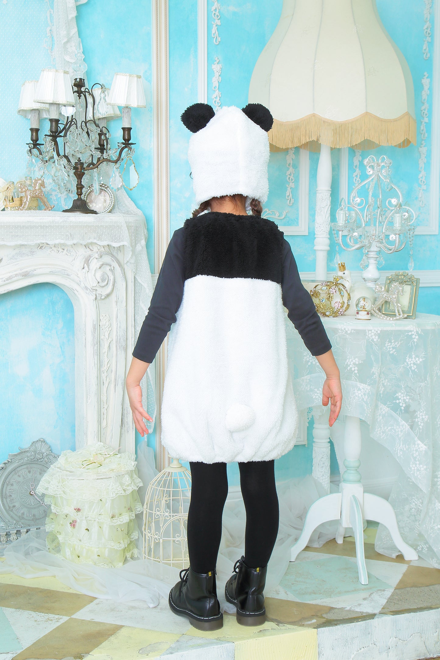 コスプレ キッズ こども パンダ アニマル 動物 ハロウィン キュートパンダ 100cm/120cm/140cm ホワイト ブラック【クリアストーン】