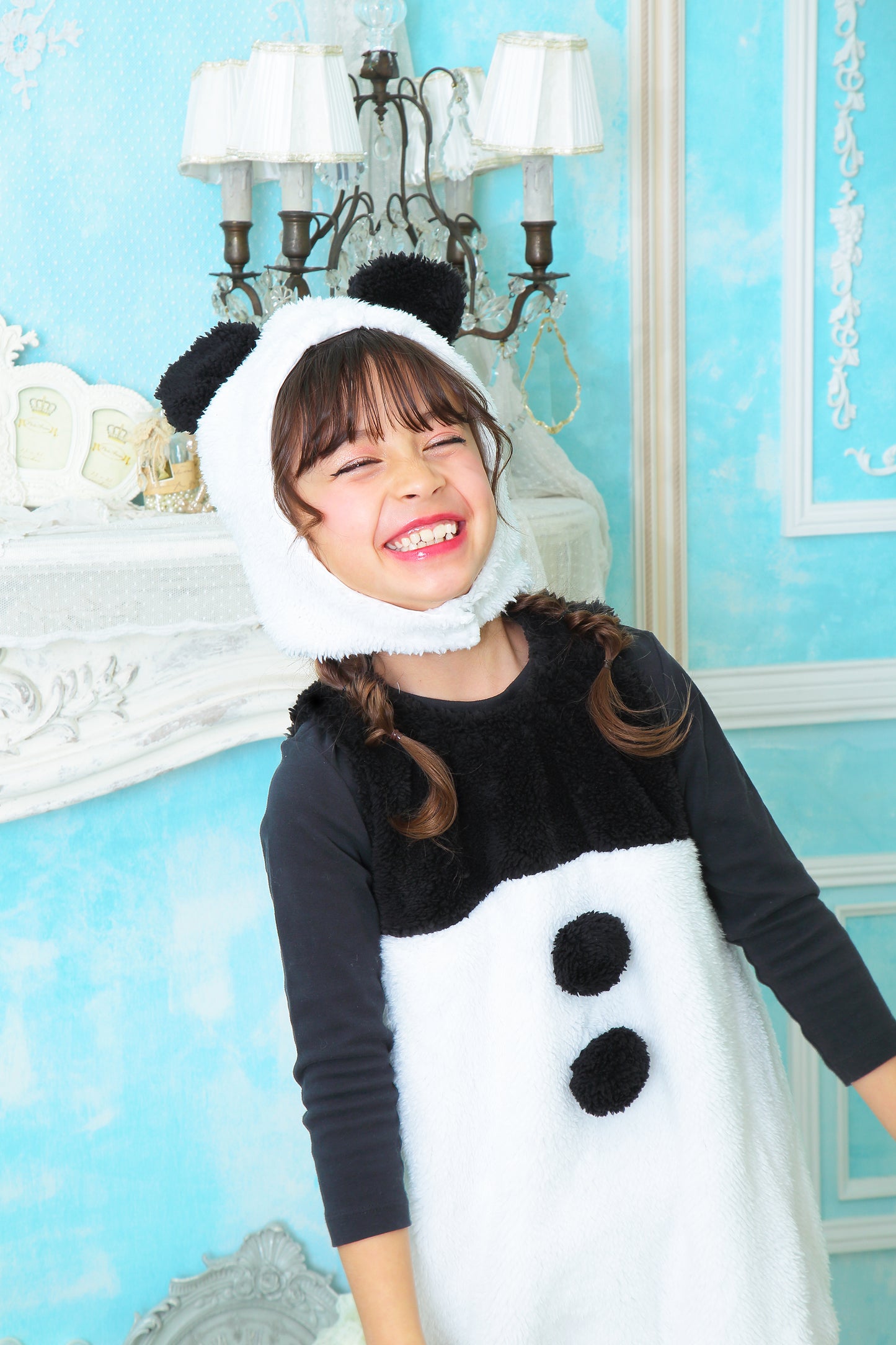 コスプレ キッズ こども パンダ アニマル 動物 ハロウィン キュートパンダ 100cm/120cm/140cm ホワイト ブラック【クリアストーン】