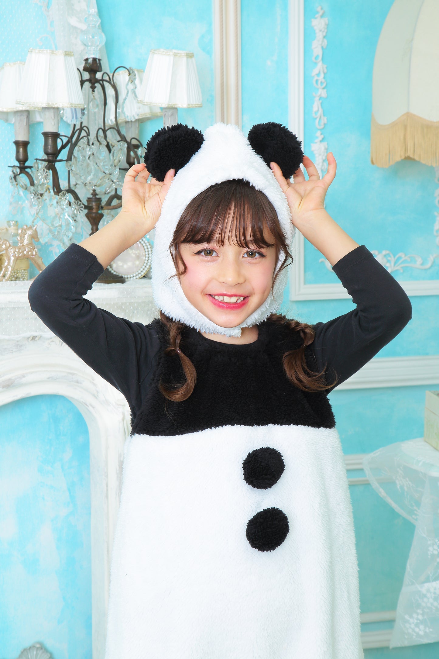 コスプレ キッズ こども パンダ アニマル 動物 ハロウィン キュートパンダ 100cm/120cm/140cm ホワイト ブラック【クリアストーン】