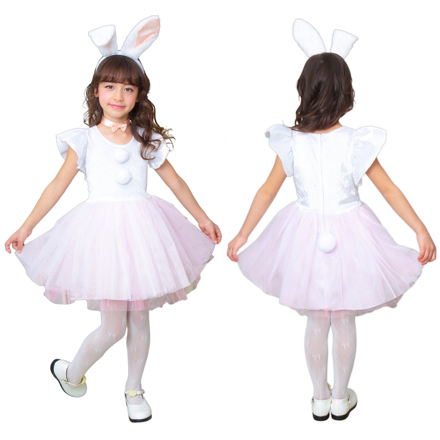 コスプレ キッズ こども うさぎ アニマル 動物 ハロウィン プティラパン 100cm/120cm/140cm ホワイト【クリアストーン】