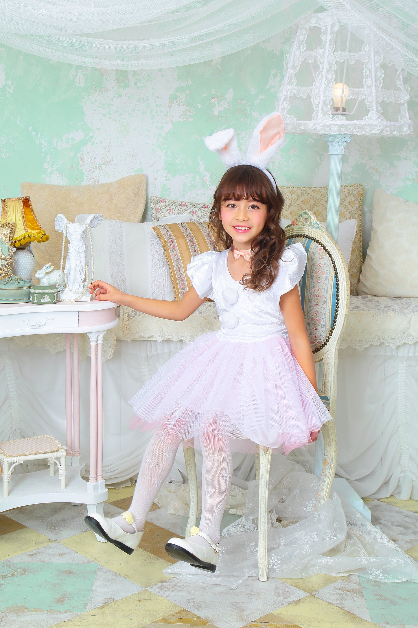 コスプレ キッズ こども うさぎ アニマル 動物 ハロウィン プティラパン 100cm/120cm/140cm ホワイト【クリアストーン】