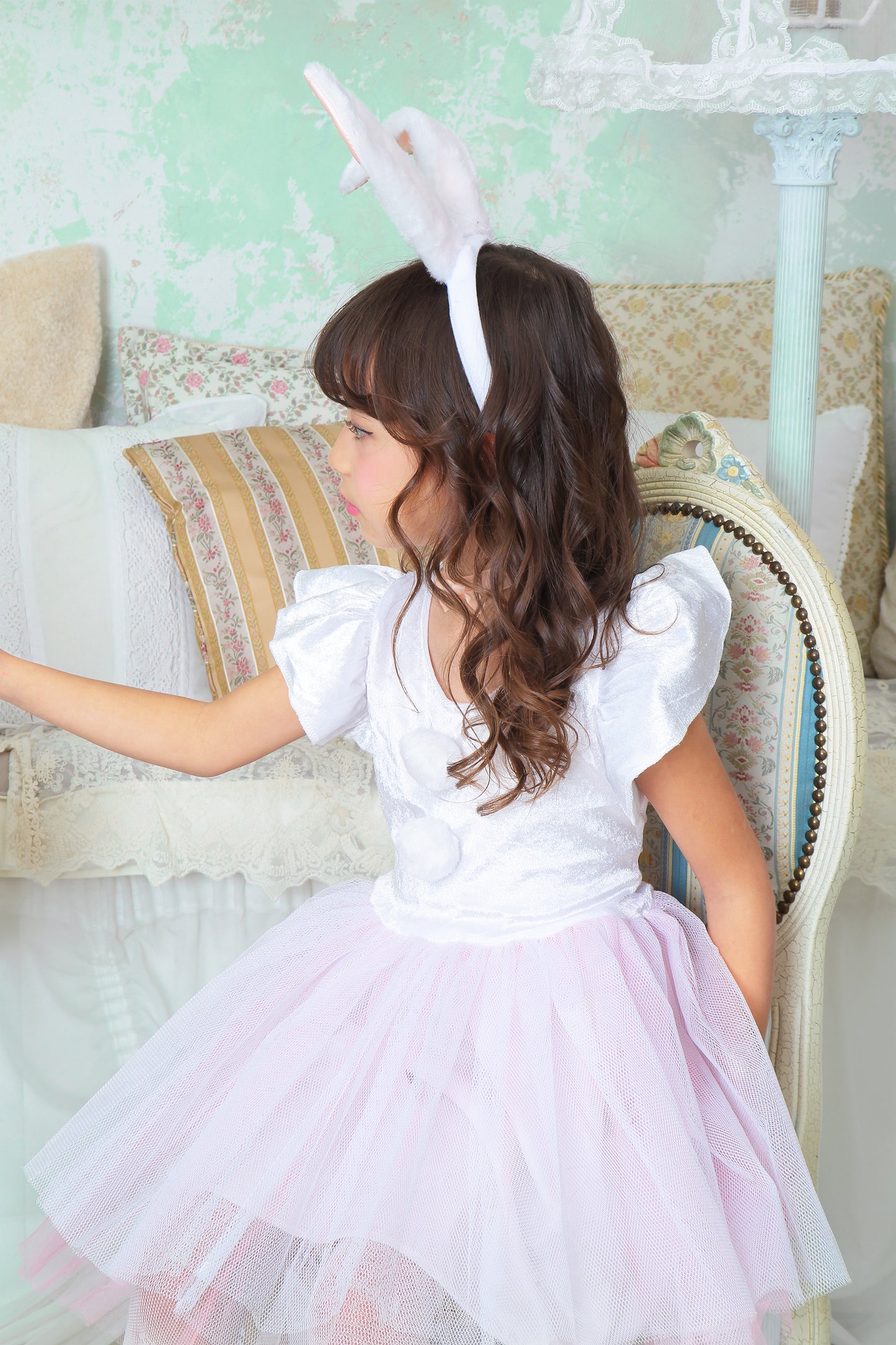 コスプレ キッズ こども うさぎ アニマル 動物 ハロウィン プティラパン 100cm/120cm/140cm ホワイト【クリアストーン】