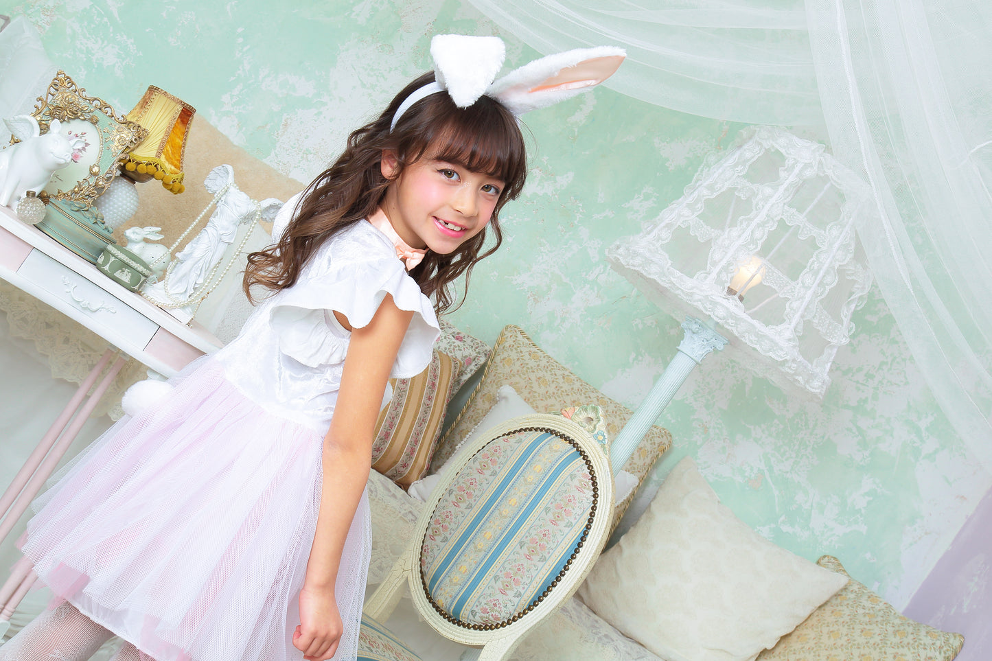 コスプレ キッズ こども うさぎ アニマル 動物 ハロウィン プティラパン 100cm/120cm/140cm ホワイト【クリアストーン】
