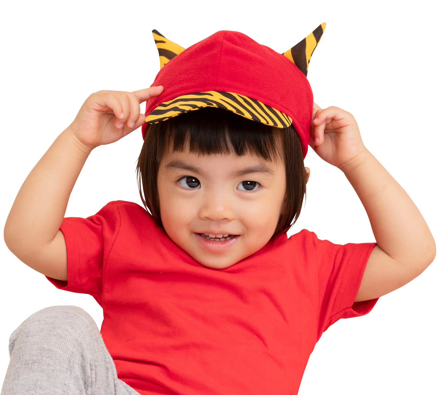 コスプレ 節分 鬼 赤鬼キャップ 赤鬼 帽子 キャップ ベビー レッド【クリアストーン】
