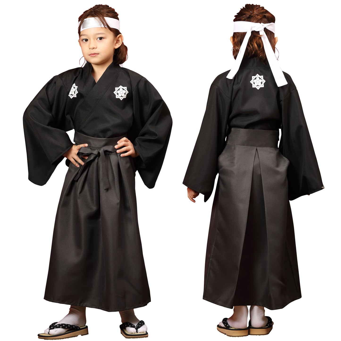 コスプレ キッズ こども 和風 和装 さむらい ハロウィン 侍ファイター 100cm/120cm/140cm ブラック【クリアストーン】