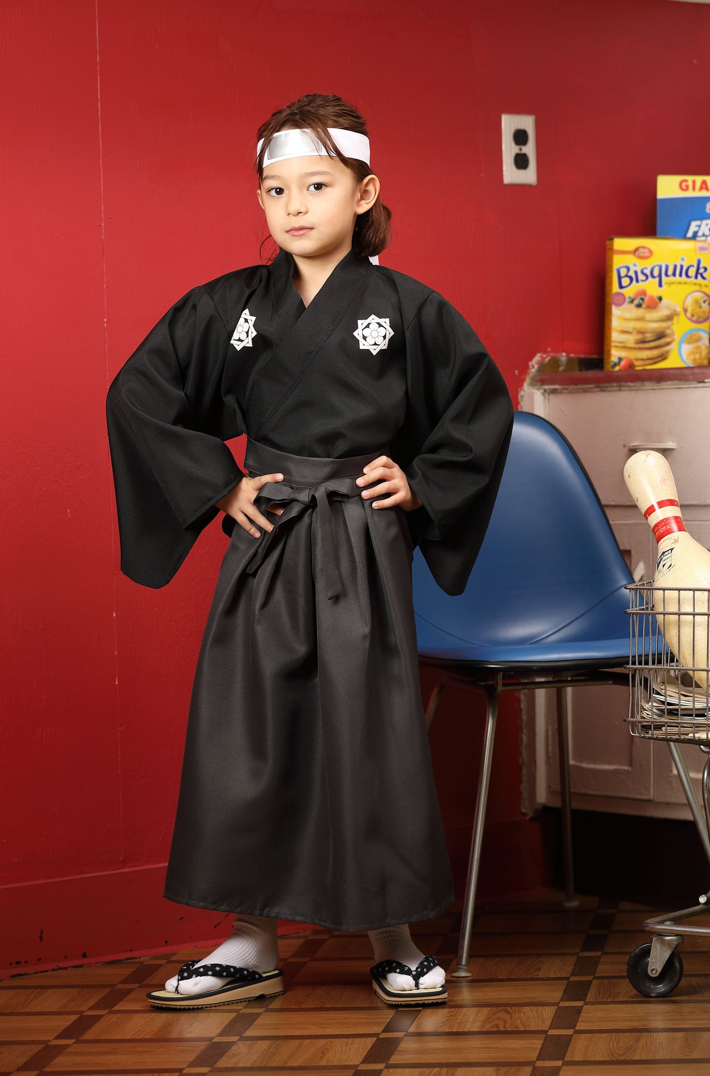 コスプレ キッズ こども 和風 和装 さむらい ハロウィン 侍ファイター 100cm/120cm/140cm ブラック【クリアストーン】