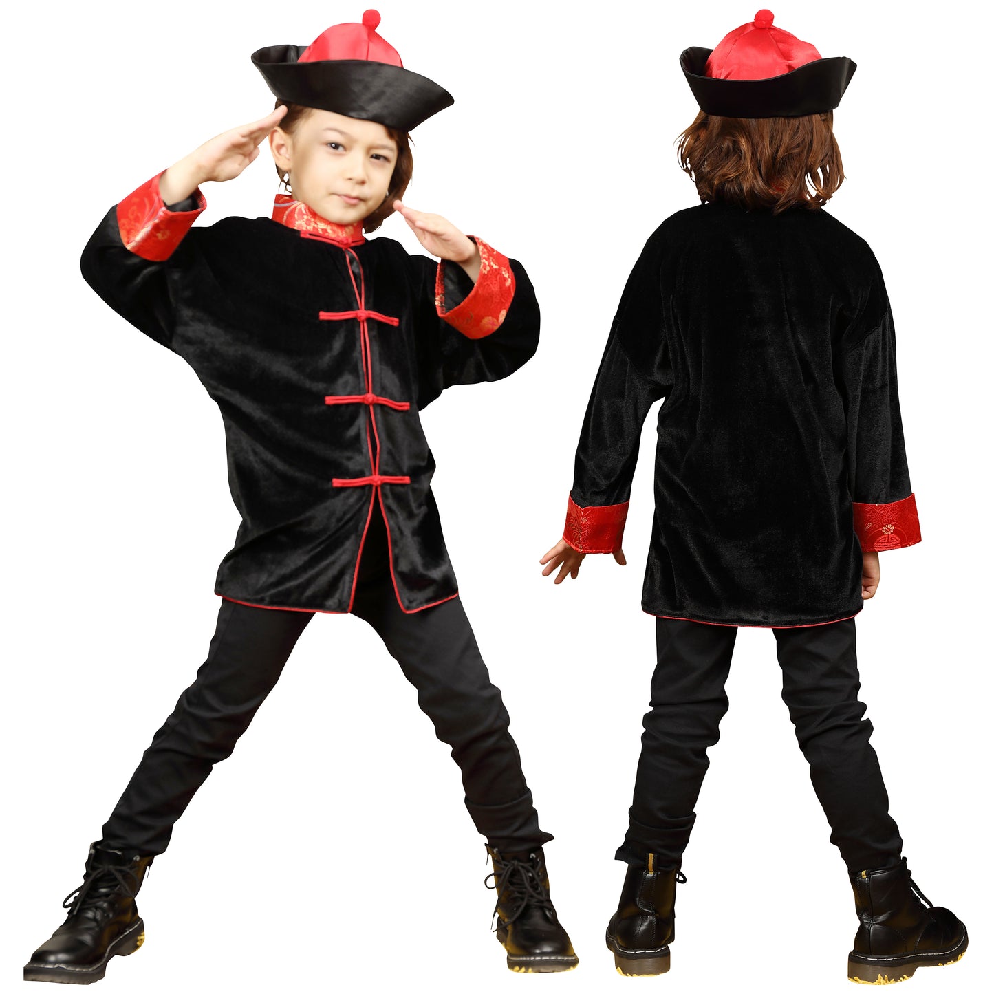 コスプレ キッズ こども カンフー チャイナ ハロウィン チャイニーズカンフー ブラック【クリアストーン】
