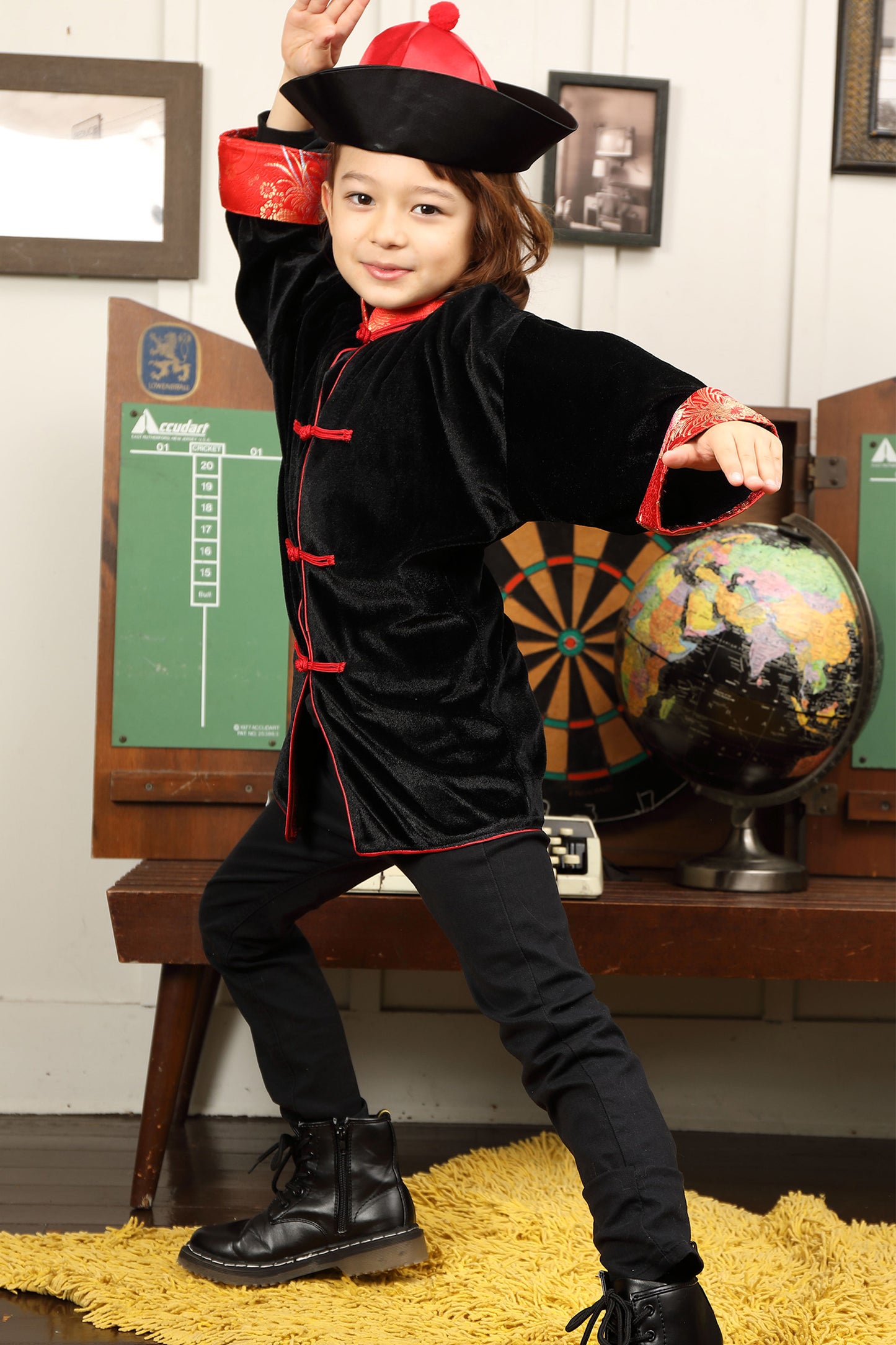 コスプレ キッズ こども カンフー チャイナ ハロウィン チャイニーズカンフー ブラック【クリアストーン】