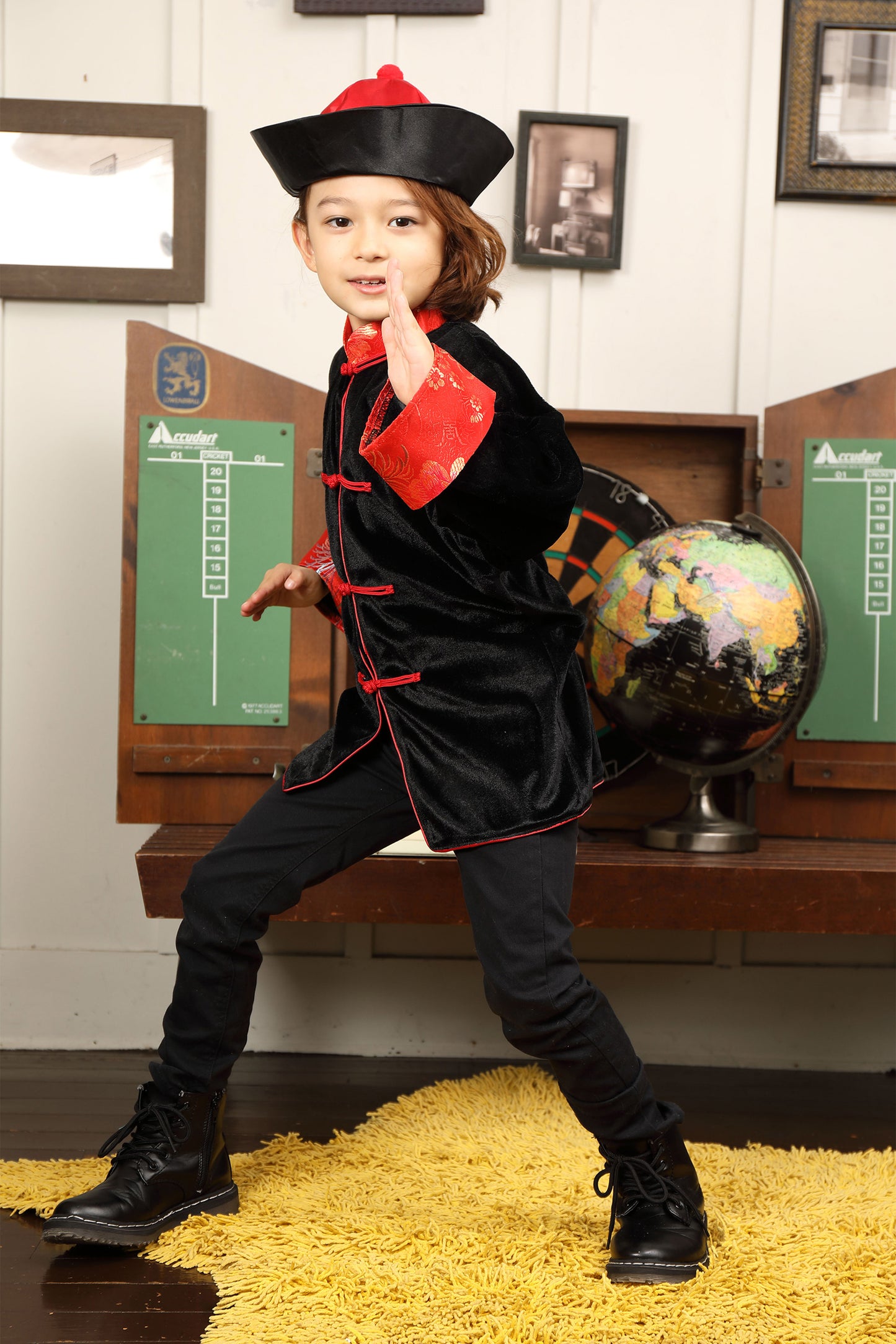コスプレ キッズ こども カンフー チャイナ ハロウィン チャイニーズカンフー ブラック【クリアストーン】