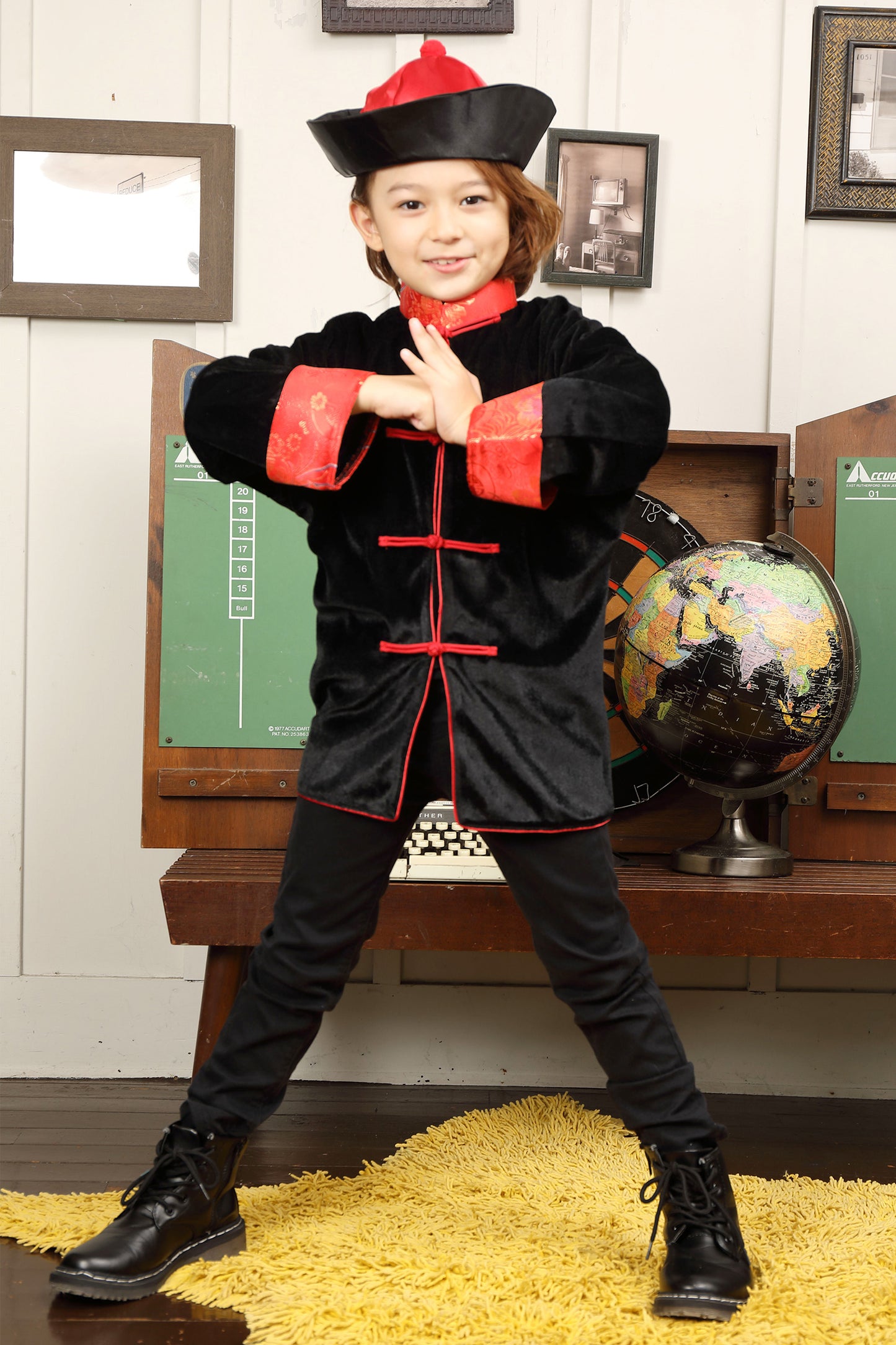 コスプレ キッズ こども カンフー チャイナ ハロウィン チャイニーズカンフー ブラック【クリアストーン】