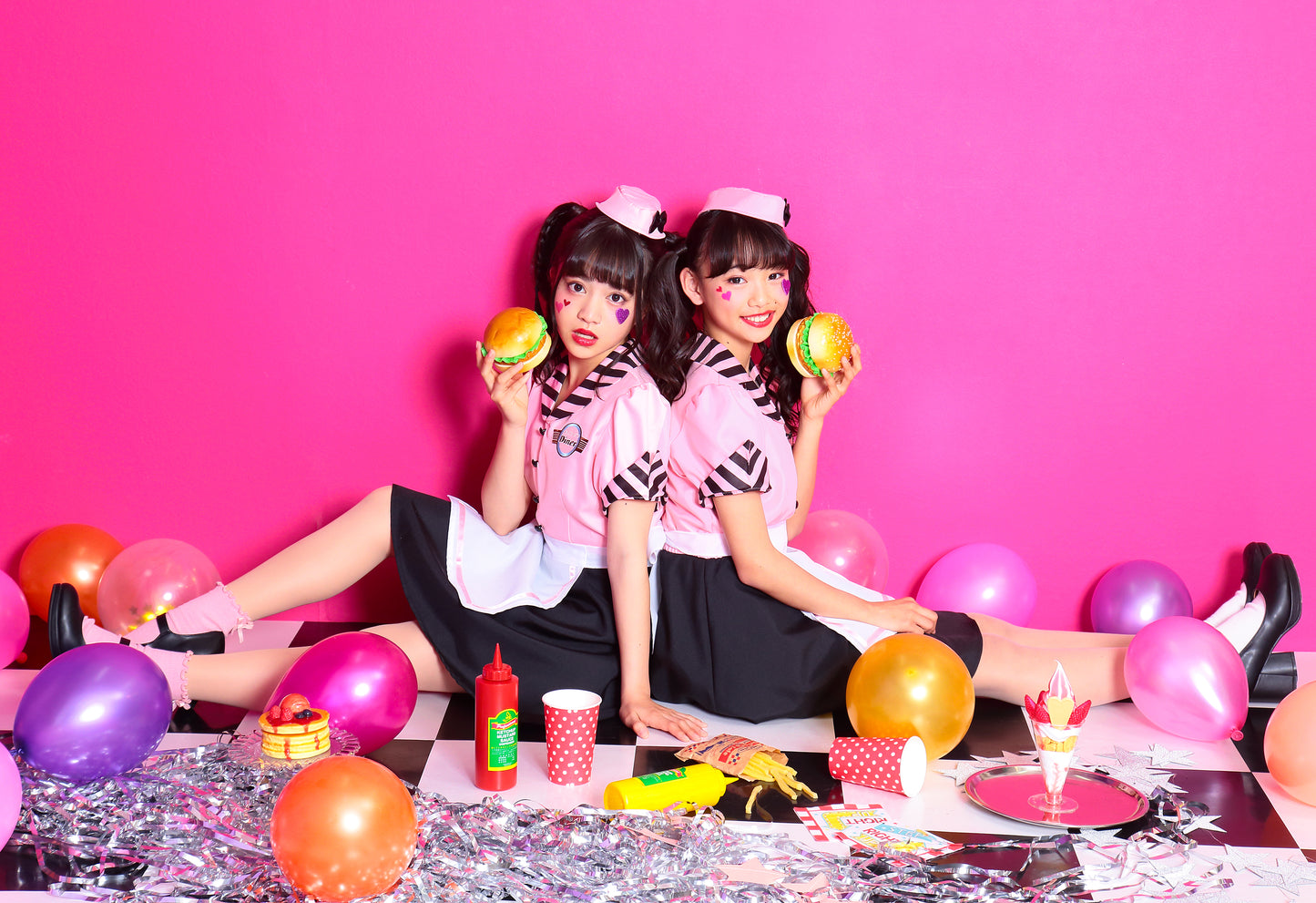 コスプレ ジュニア こども ウェイトレス COSCHU! ストロベリーダイナー 140~150cm ピンク ブラック【クリアストーン】