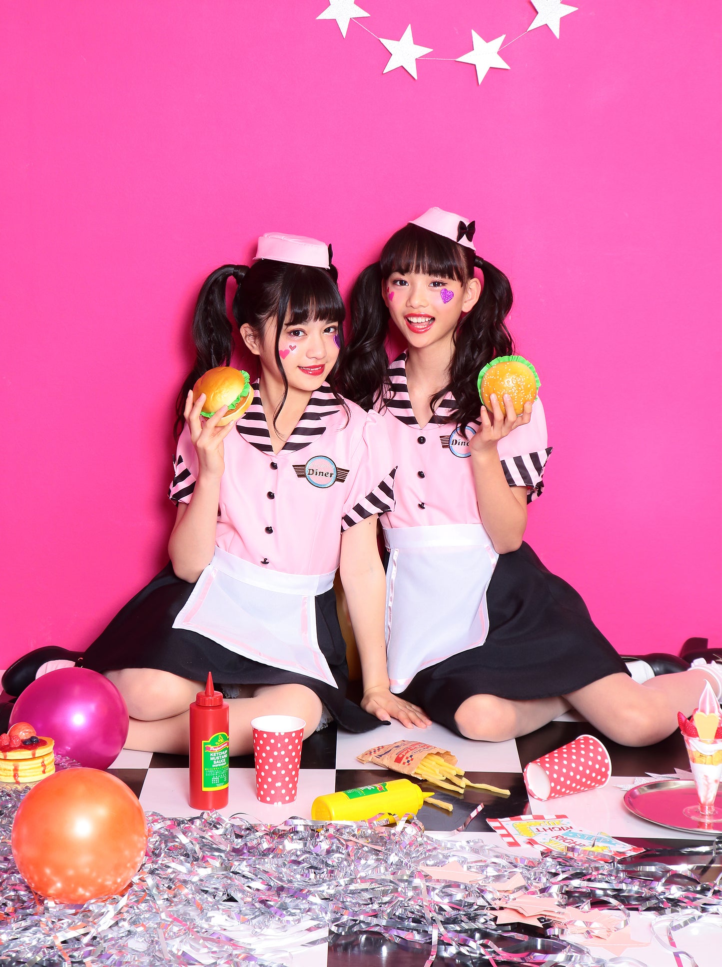 コスプレ ジュニア こども ウェイトレス COSCHU! ストロベリーダイナー 140~150cm ピンク ブラック【クリアストーン】