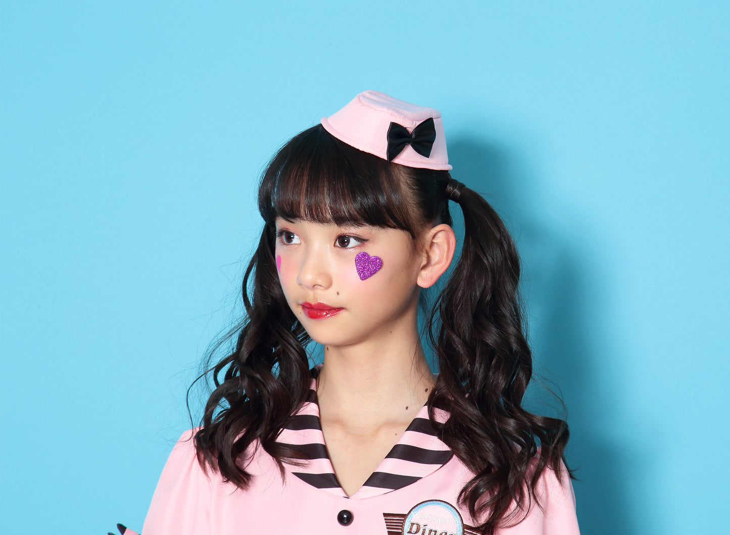 コスプレ ジュニア こども ウェイトレス COSCHU! ストロベリーダイナー 140~150cm ピンク ブラック【クリアストーン】