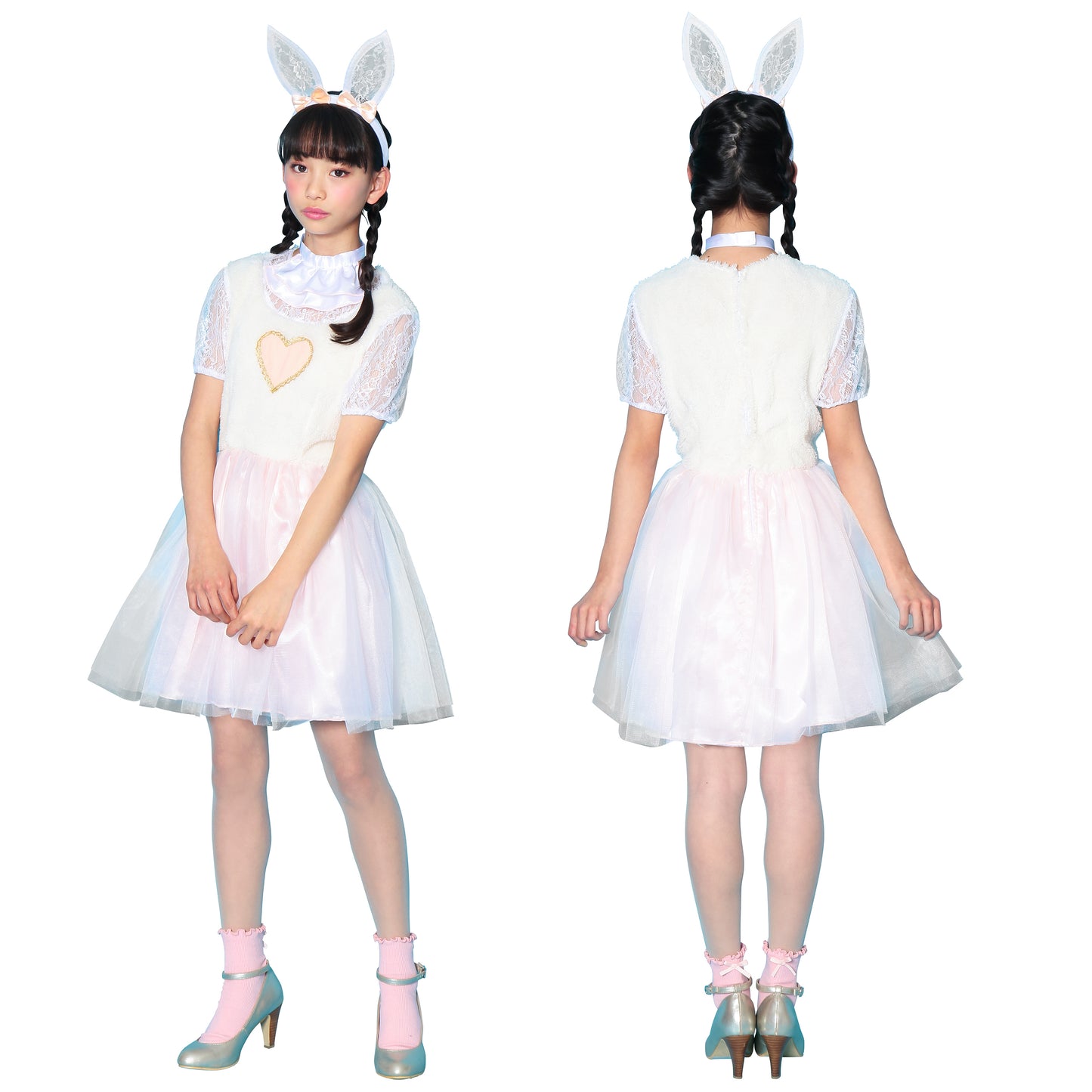 コスプレ ジュニア こども うさぎ COSCHU! ラブラビット 140~150cm ピンク ホワイト【クリアストーン】