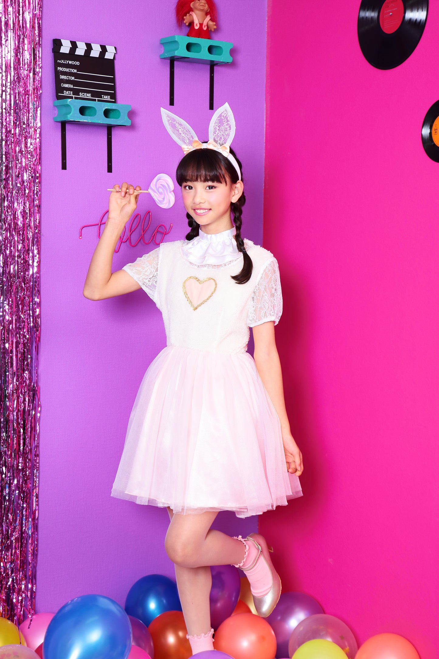 コスプレ ジュニア こども うさぎ COSCHU! ラブラビット 140~150cm ピンク ホワイト【クリアストーン】