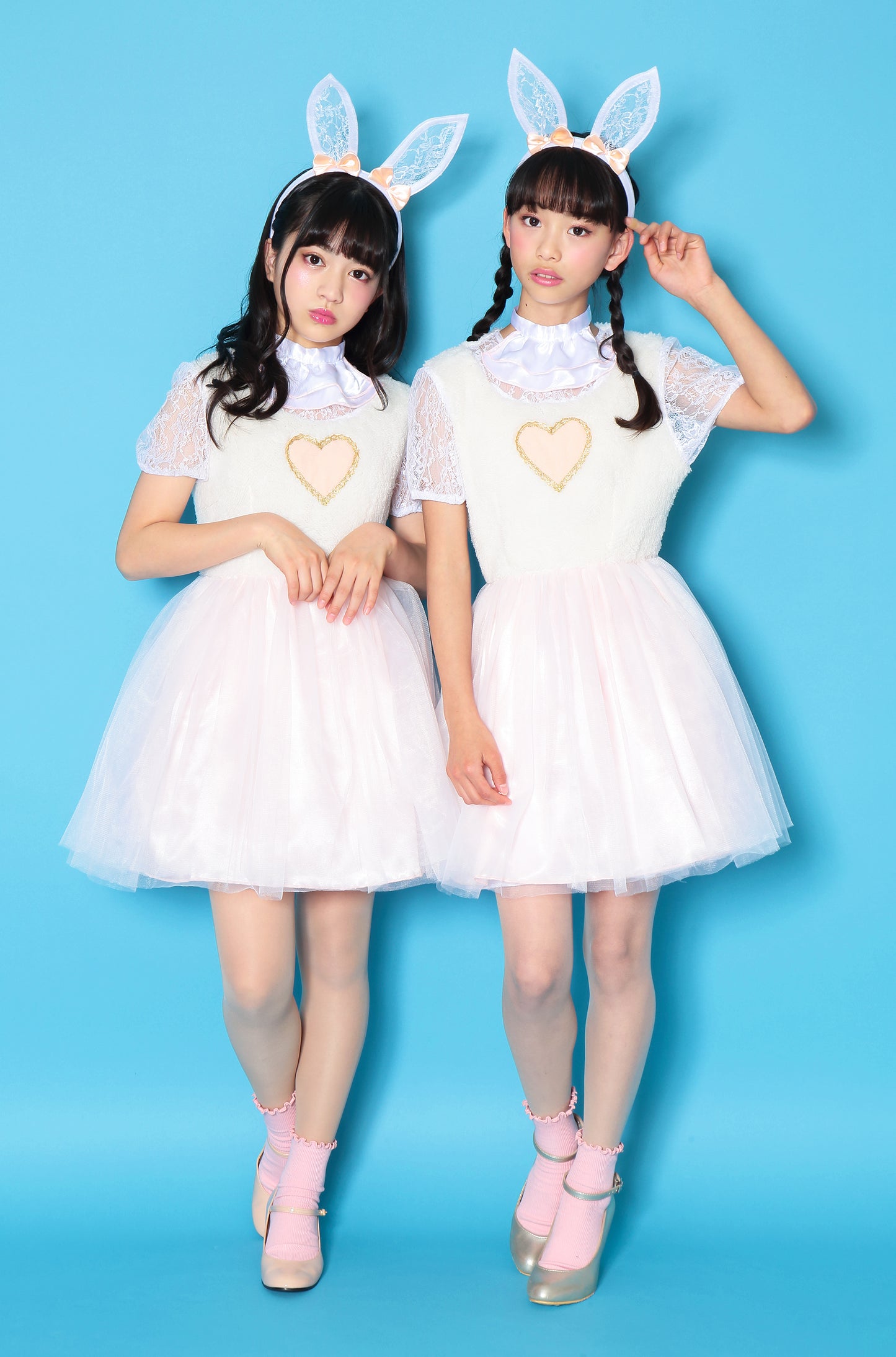 コスプレ ジュニア こども うさぎ COSCHU! ラブラビット 140~150cm ピンク ホワイト【クリアストーン】