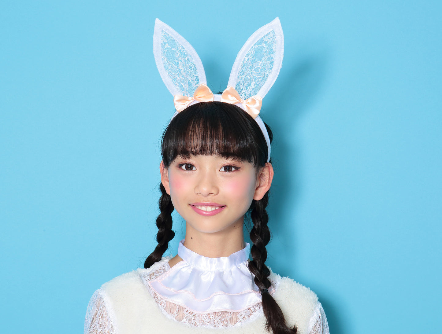 コスプレ ジュニア こども うさぎ COSCHU! ラブラビット 140~150cm ピンク ホワイト【クリアストーン】