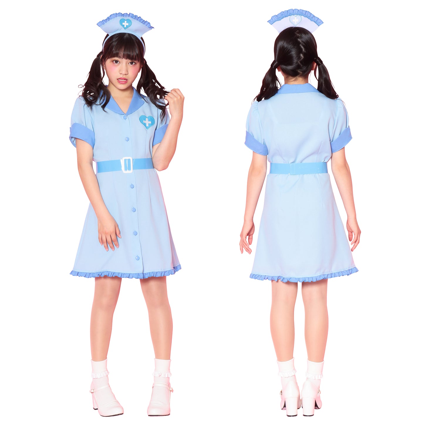 コスプレ ジュニア こども ナース COSCHU! シャーベットナース 140~150cm ブルー【クリアストーン】