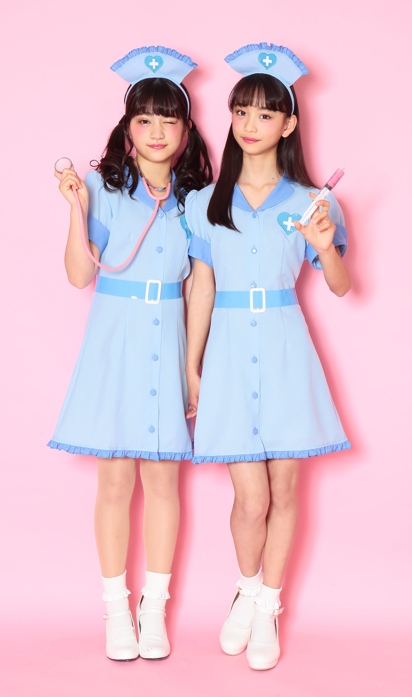 コスプレ ジュニア こども ナース COSCHU! シャーベットナース 140~150cm ブルー【クリアストーン】