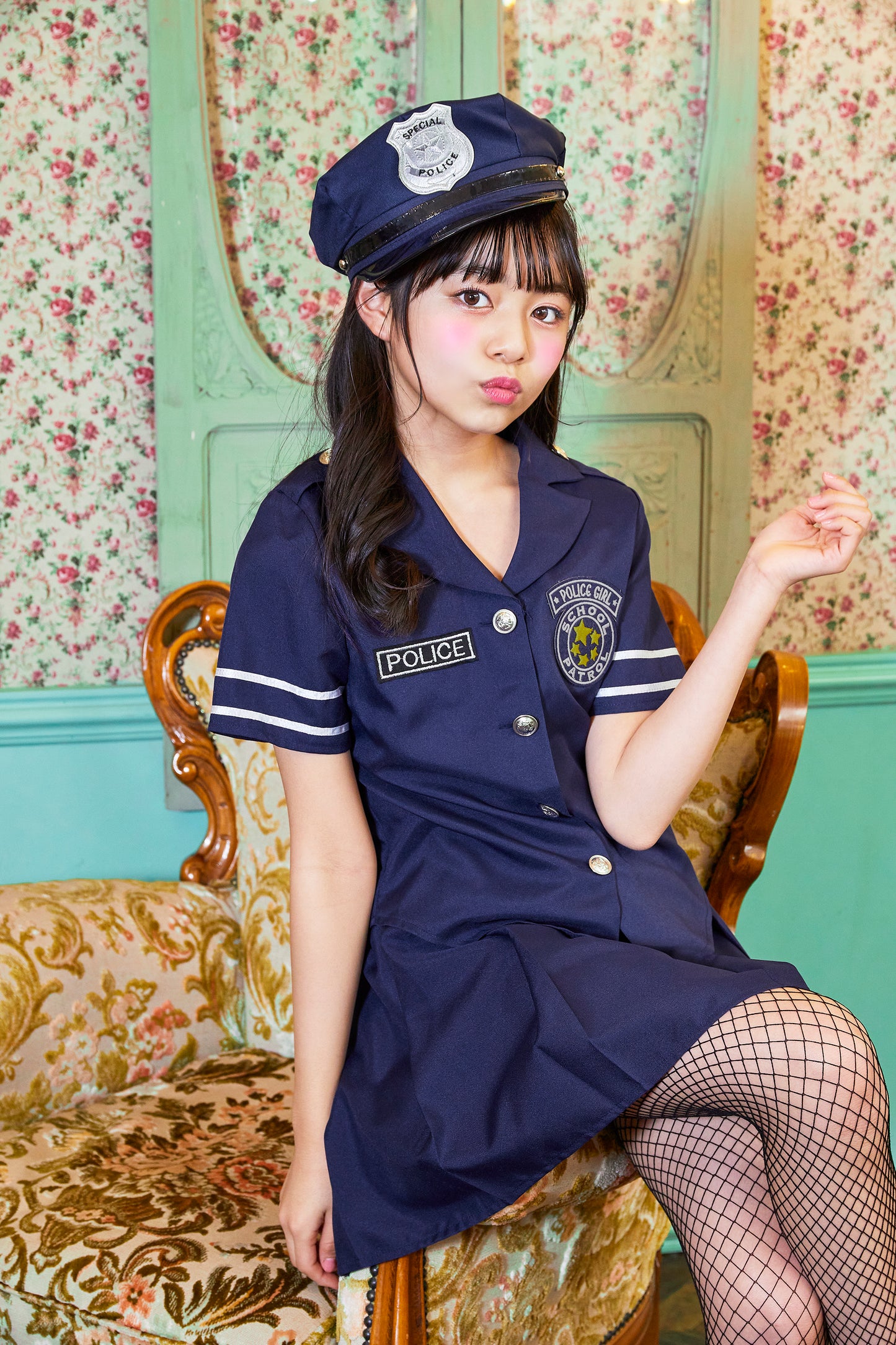 コスプレ ジュニア こども ポリス 警官 COSCHU! スターポリス 140~150cm ブラック【クリアストーン】
