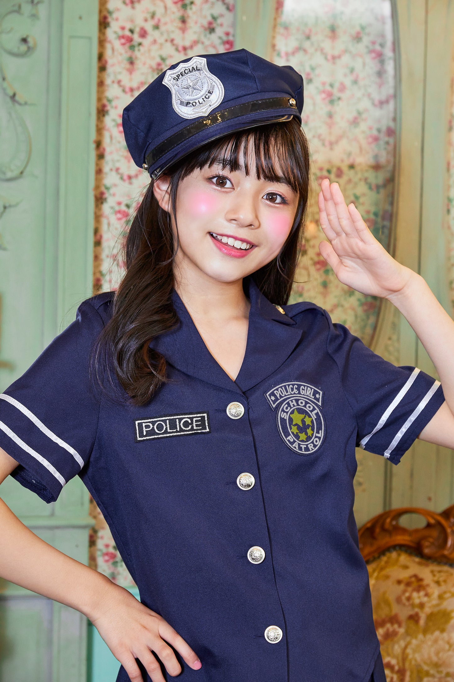コスプレ ジュニア こども ポリス 警官 COSCHU! スターポリス 140~150cm ブラック【クリアストーン】
