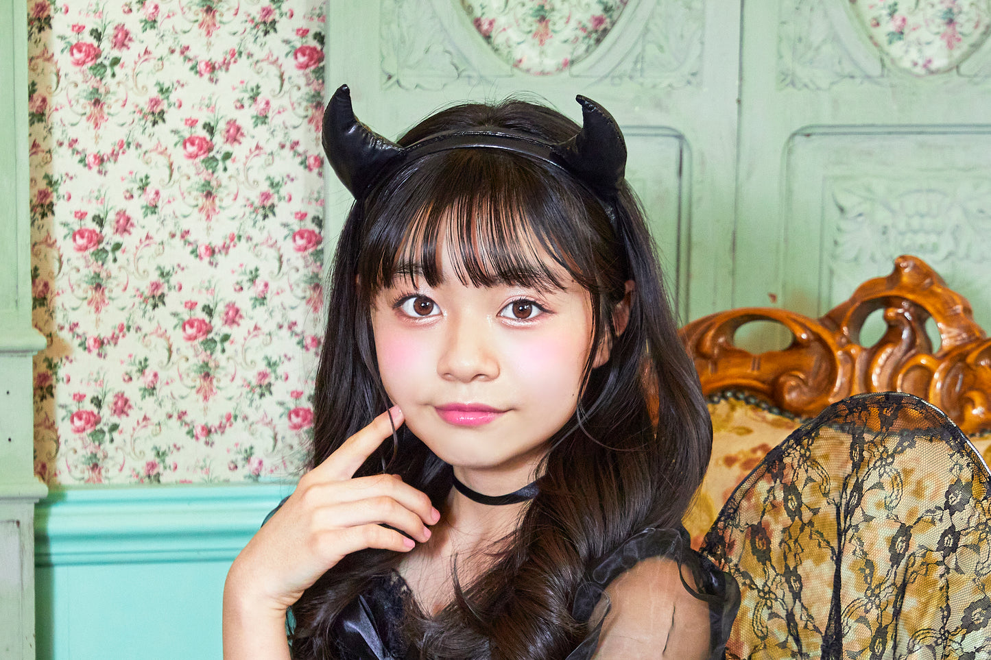 コスプレ ジュニア こども デビル 悪魔 COSCHU! リボンデビル 140~150cm ブラック【クリアストーン】