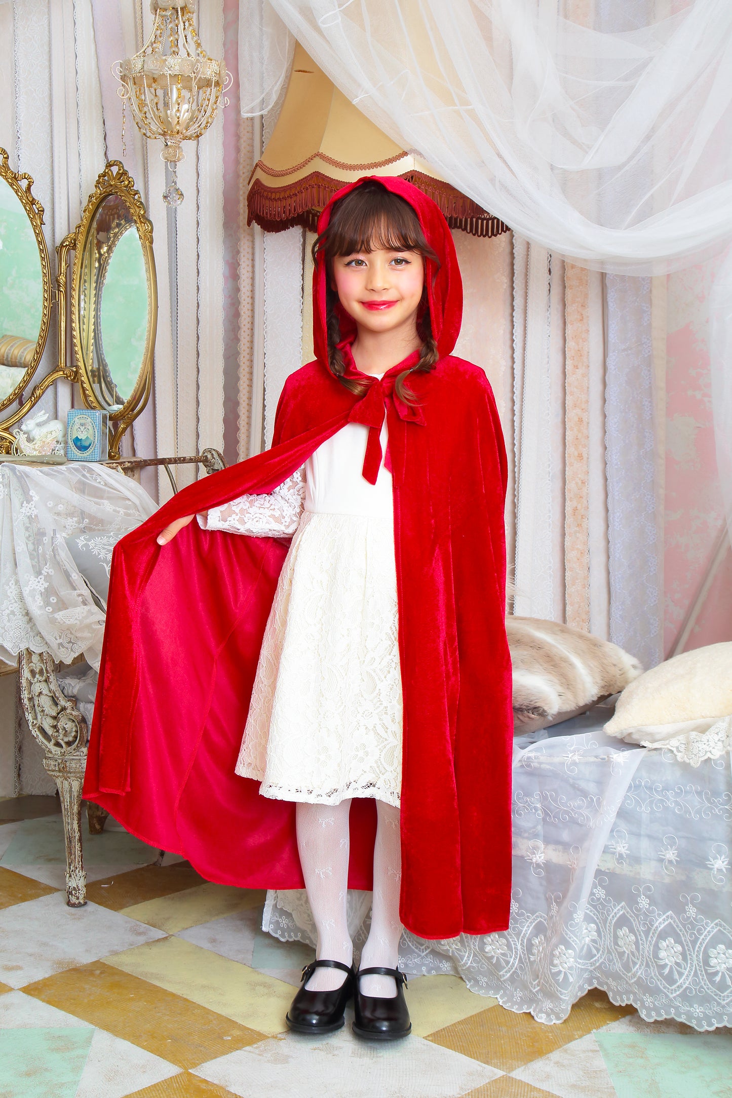 コスプレ キッズ こども 赤ずきん 小物 マント ハロウィン フォレストレッドマント レッド【クリアストーン】