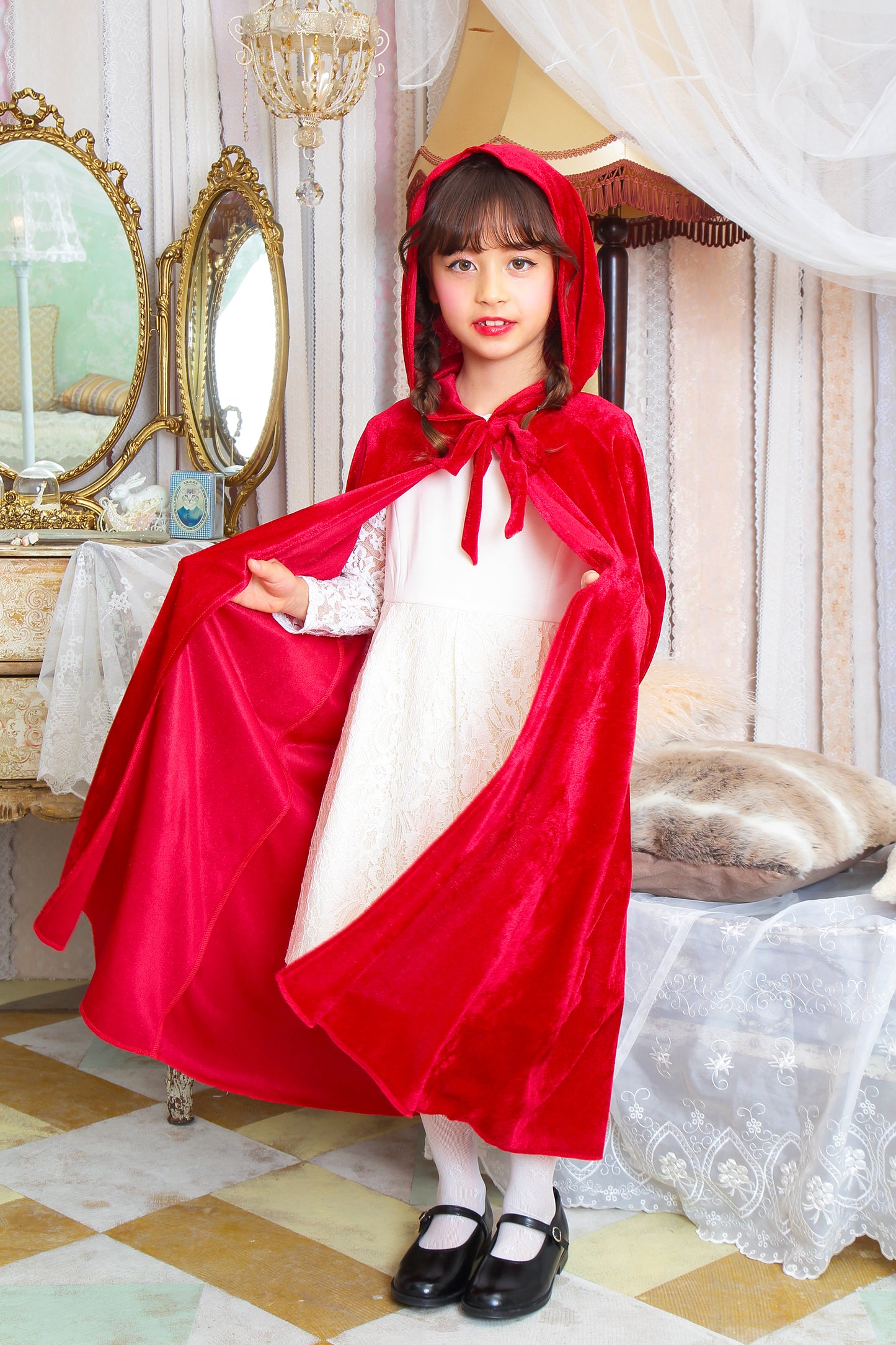 コスプレ キッズ こども 赤ずきん 小物 マント ハロウィン フォレストレッドマント レッド【クリアストーン】